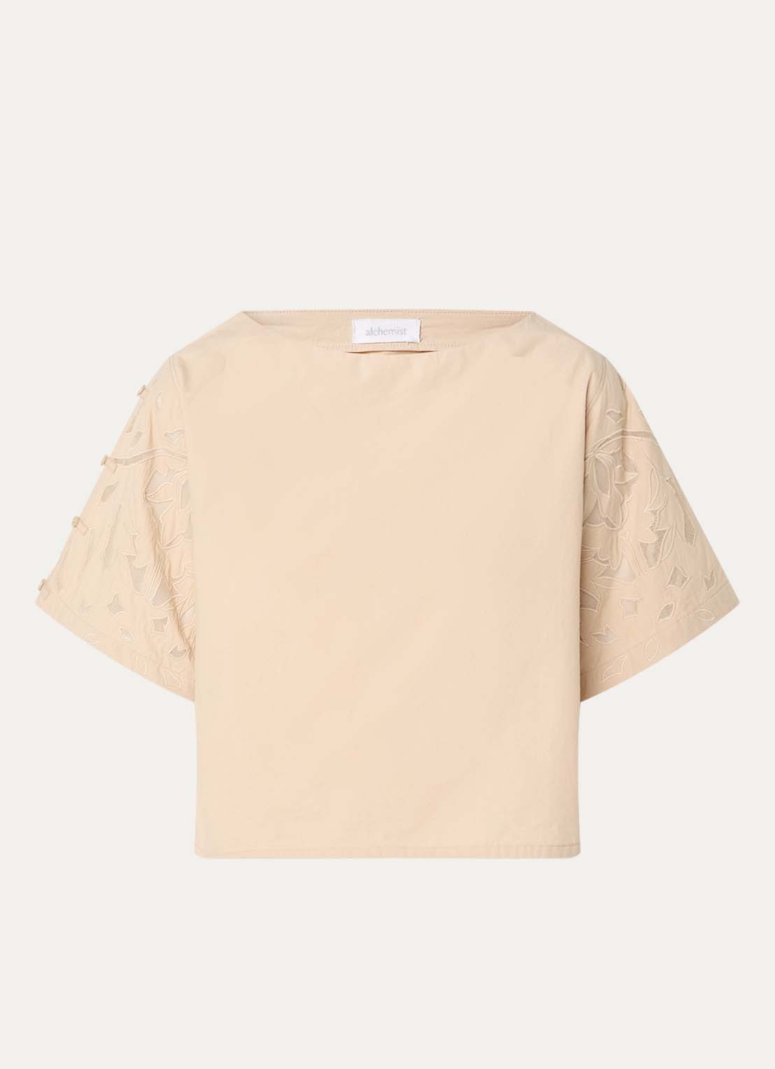 alchemist Lotus tuniek met broderie - voorkant beige