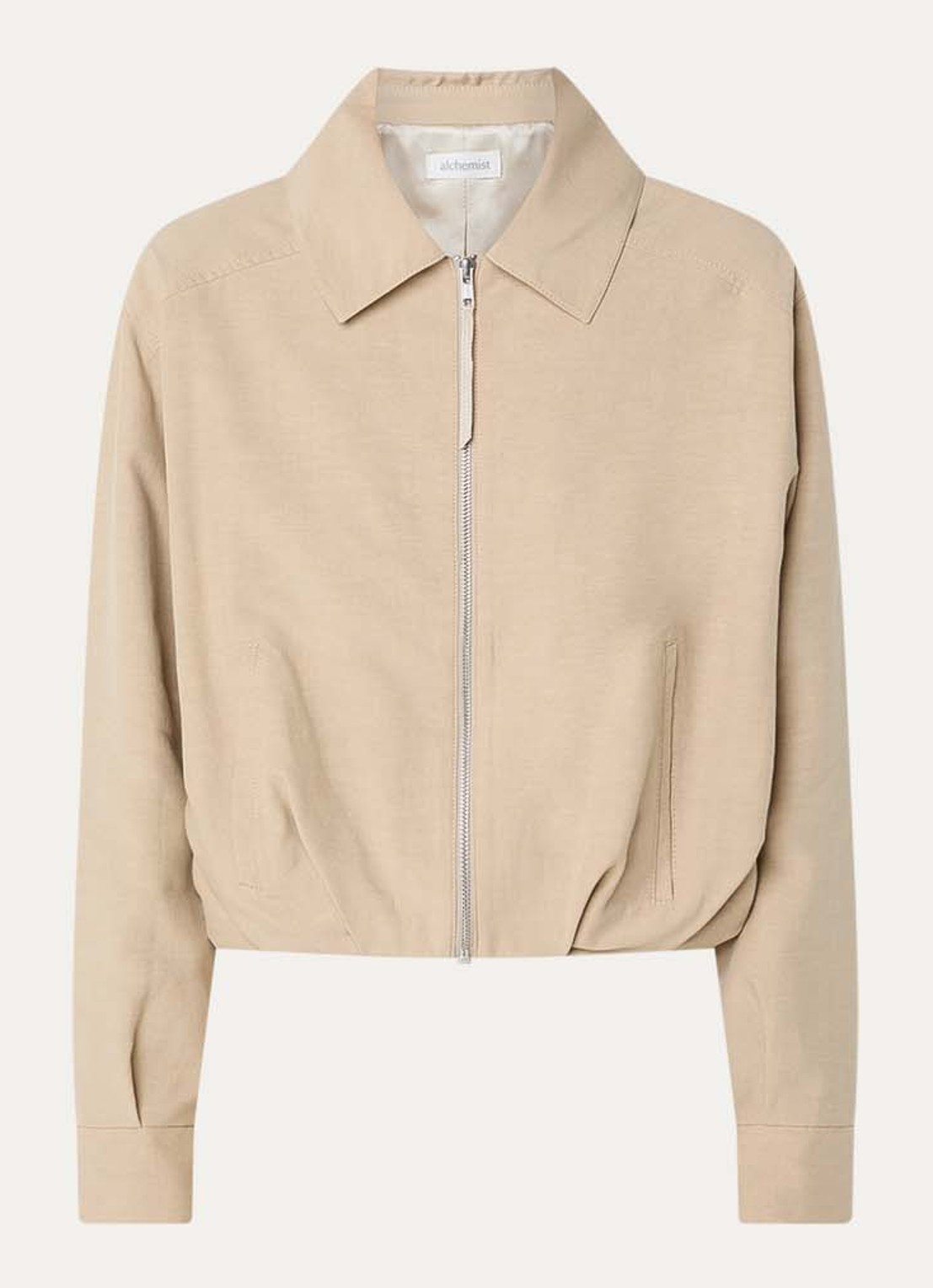 alchemist Luki cropped jack in linnenblend met steekzakken - voorkant beige