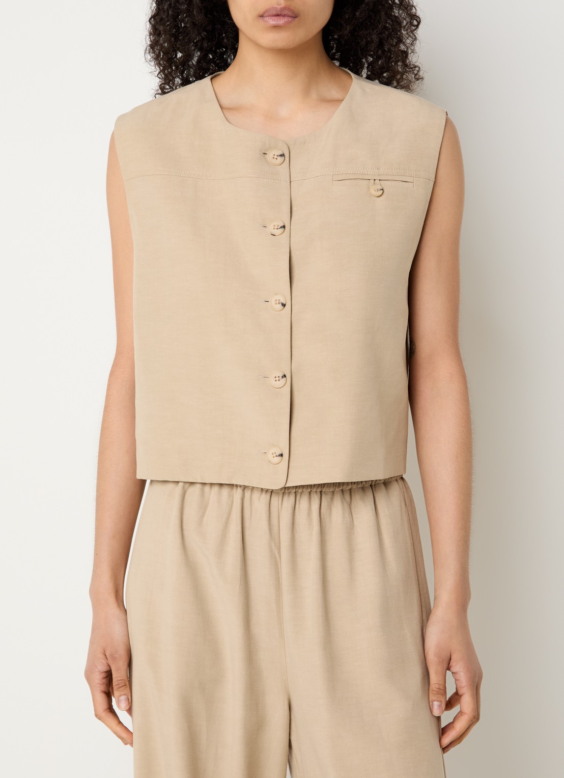 alchemist Masey gilet in linnenblend met borstzak - detail beige