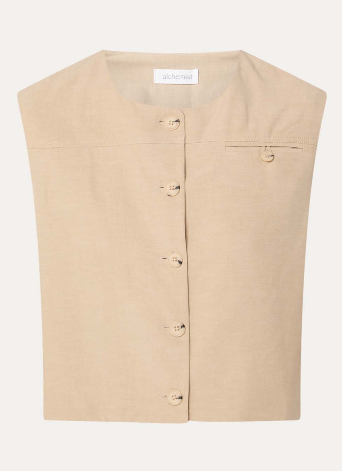 alchemist Masey gilet in linnenblend met borstzak - voorkant 2 beige