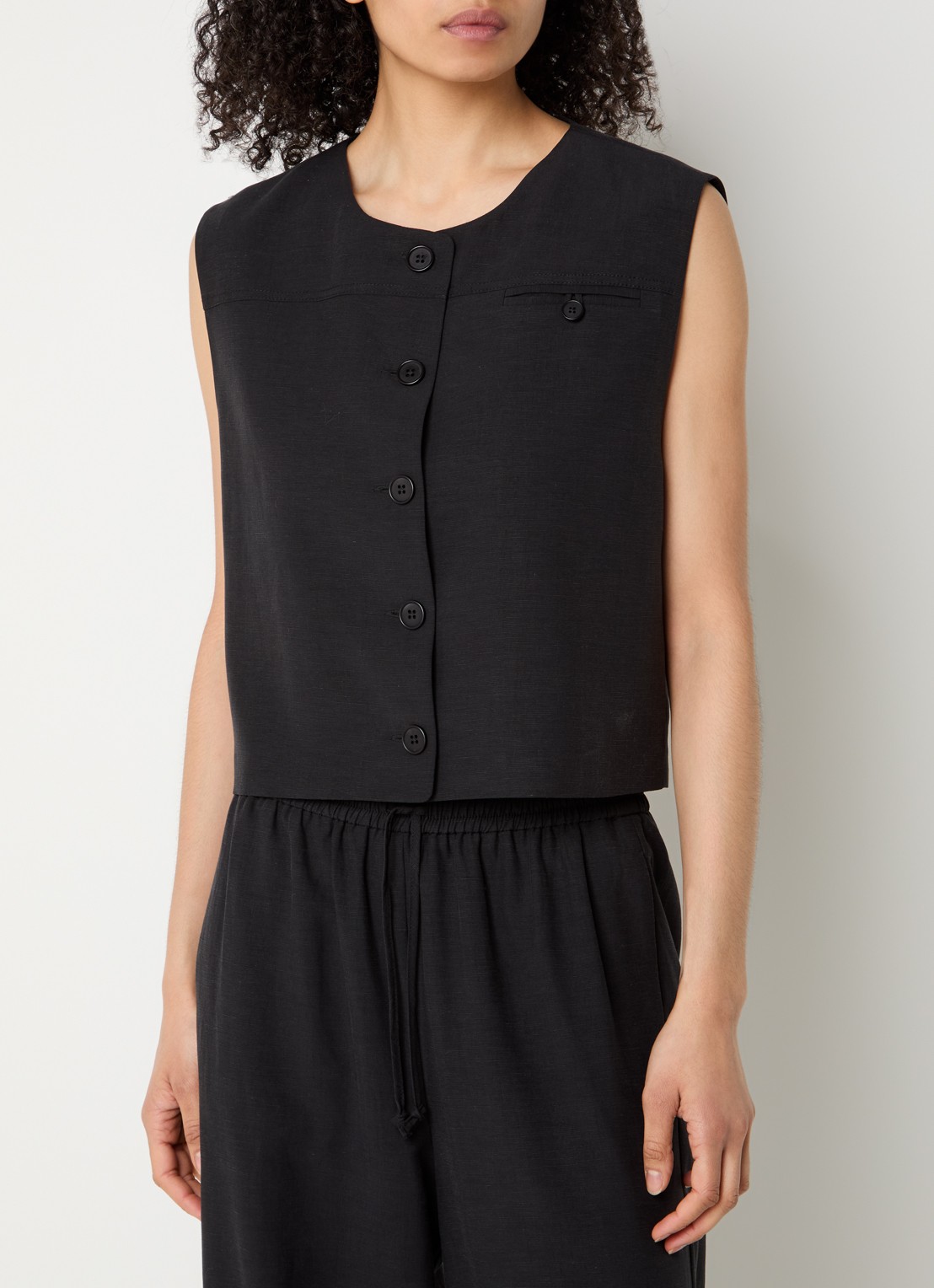 alchemist Masey gilet in linnenblend met borstzak - detail 4 zwart