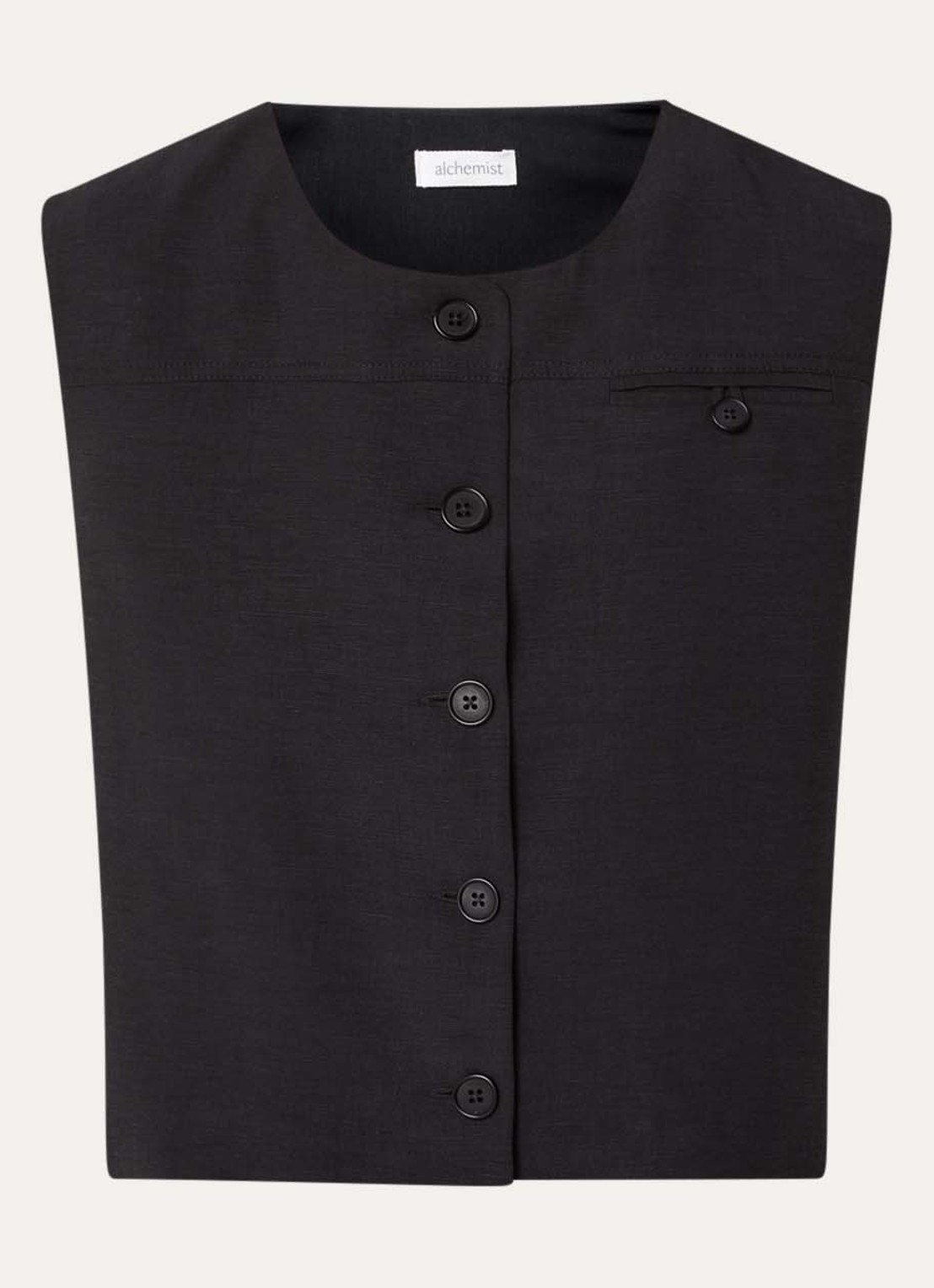 alchemist Masey gilet in linnenblend met borstzak - voorkant zwart