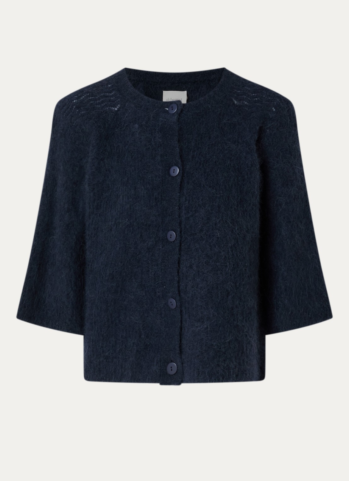 alchemist Mimosa grofgebreid vest met ronde hals - voorkant 3 donkerblauw