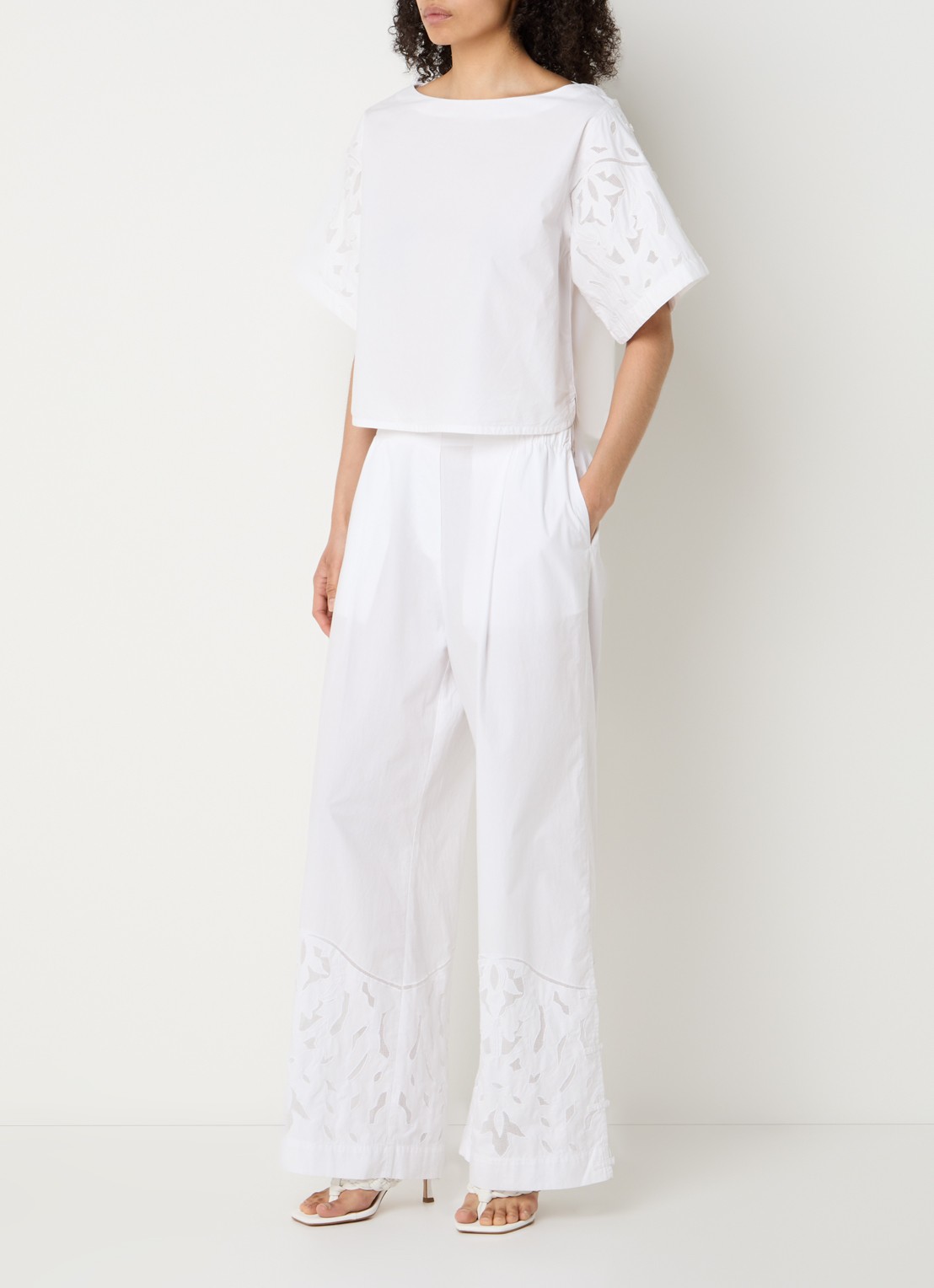 alchemist Moonflower high waist loose fit pantalon met broderie - voorkant 4 wit