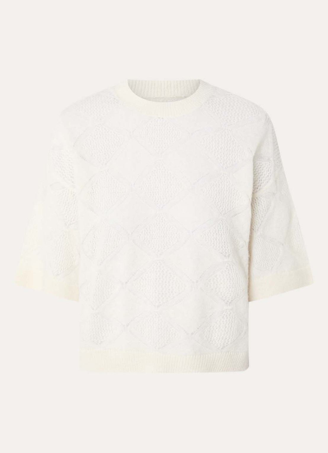 alchemist Pepper grofgebreide pullover met opengewerkt dessin - voorkant 2 gebroken wit