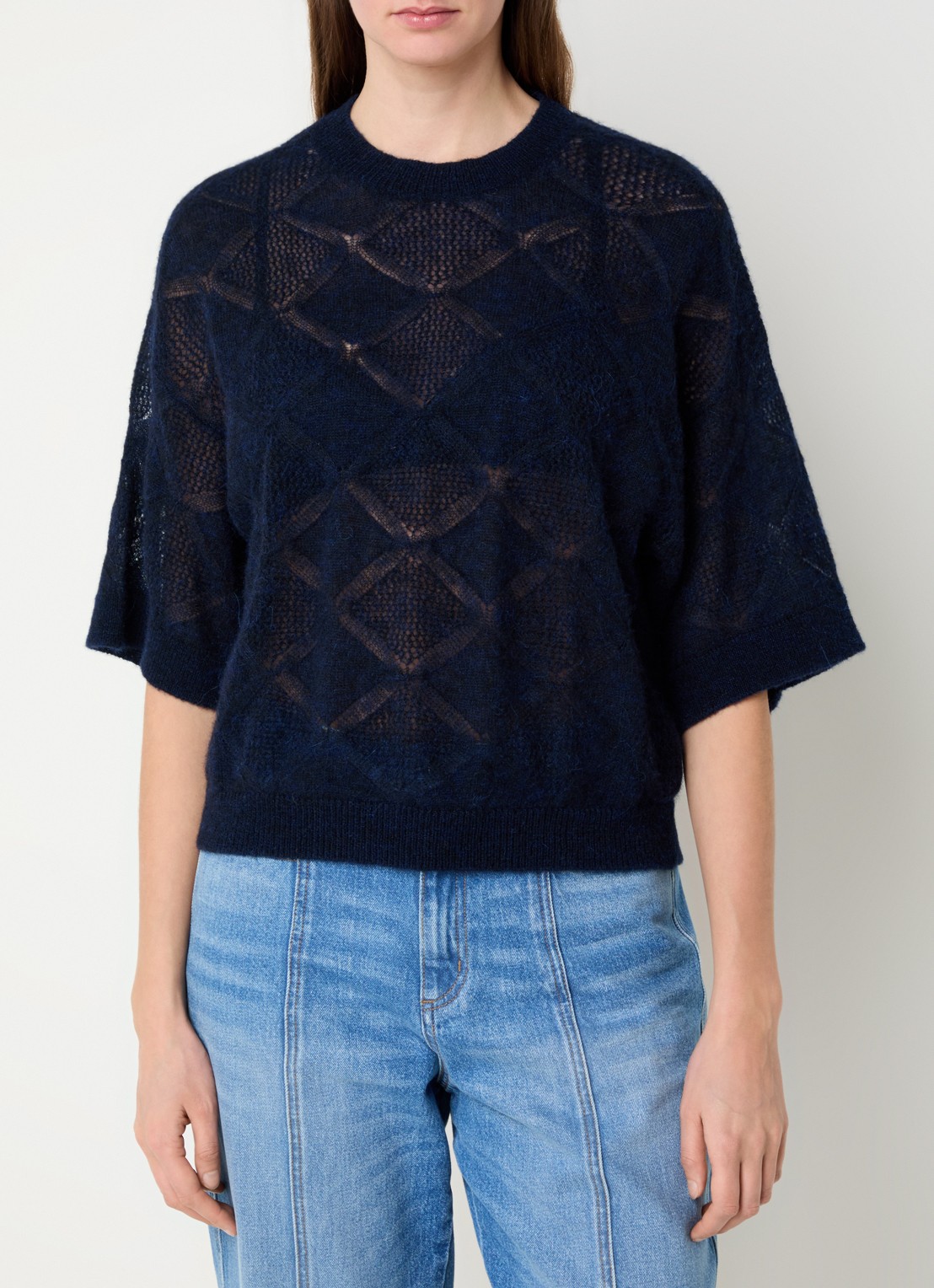 alchemist Pepper grofgebreide pullover met opengewerkt dessin - detail 4 donkerblauw