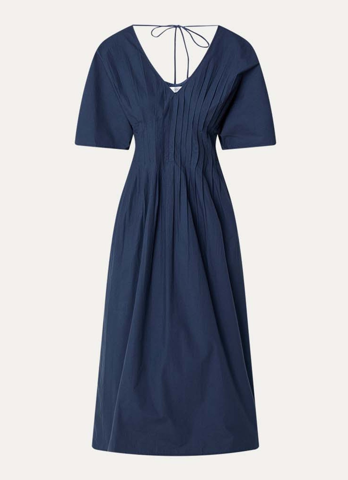alchemist Pippa midi jurk met plooidetail en trompetmouw - voorkant 2 donkerblauw