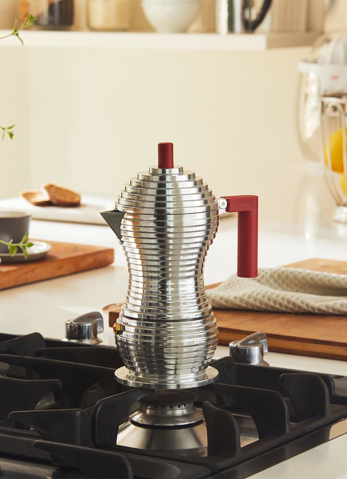 Alessi Pulcina Percolator 3-kops - voorkant 2 rood