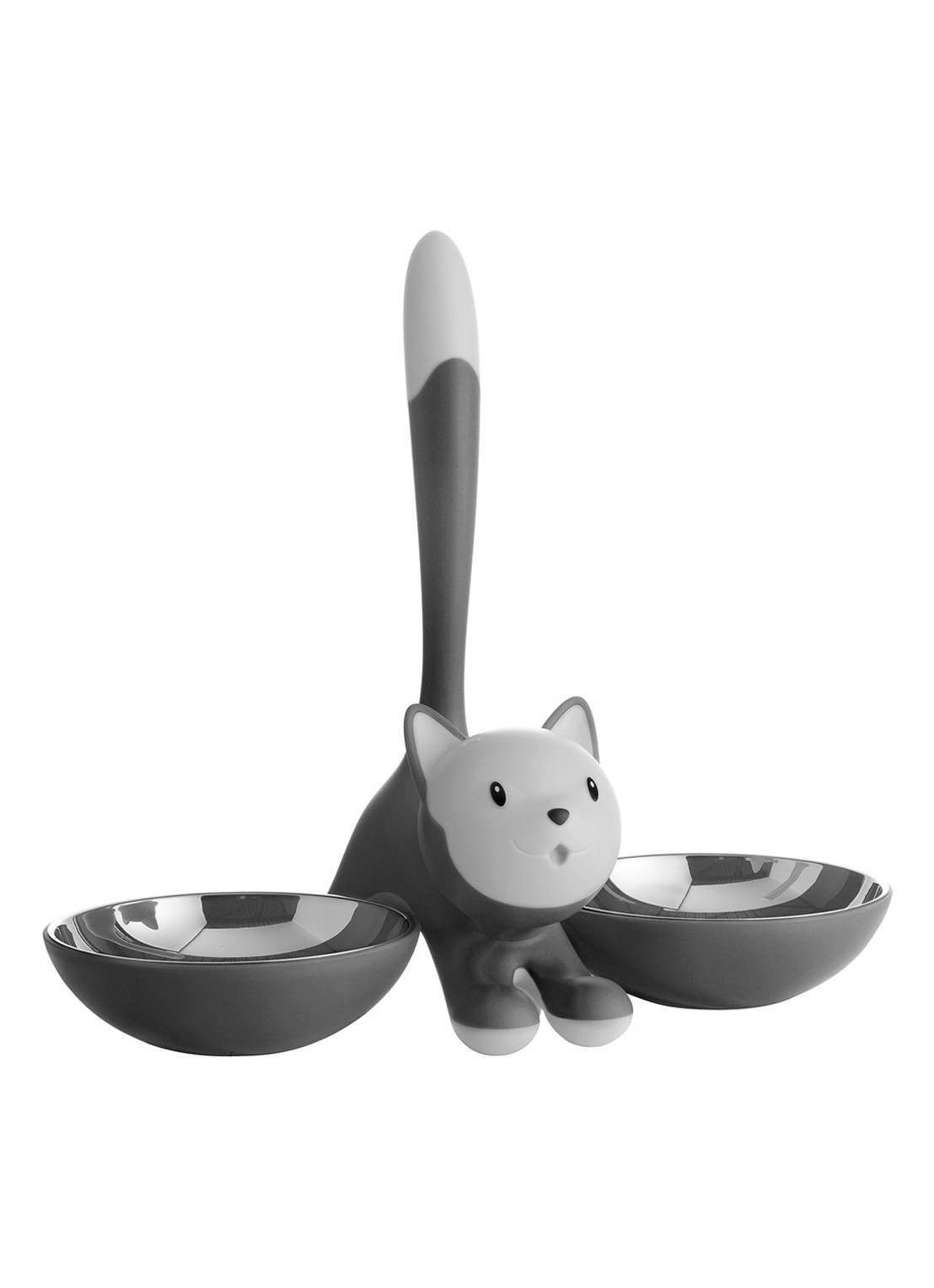 Alessi Trigito kattenvoederbakje 32 cm - voorkant grijs