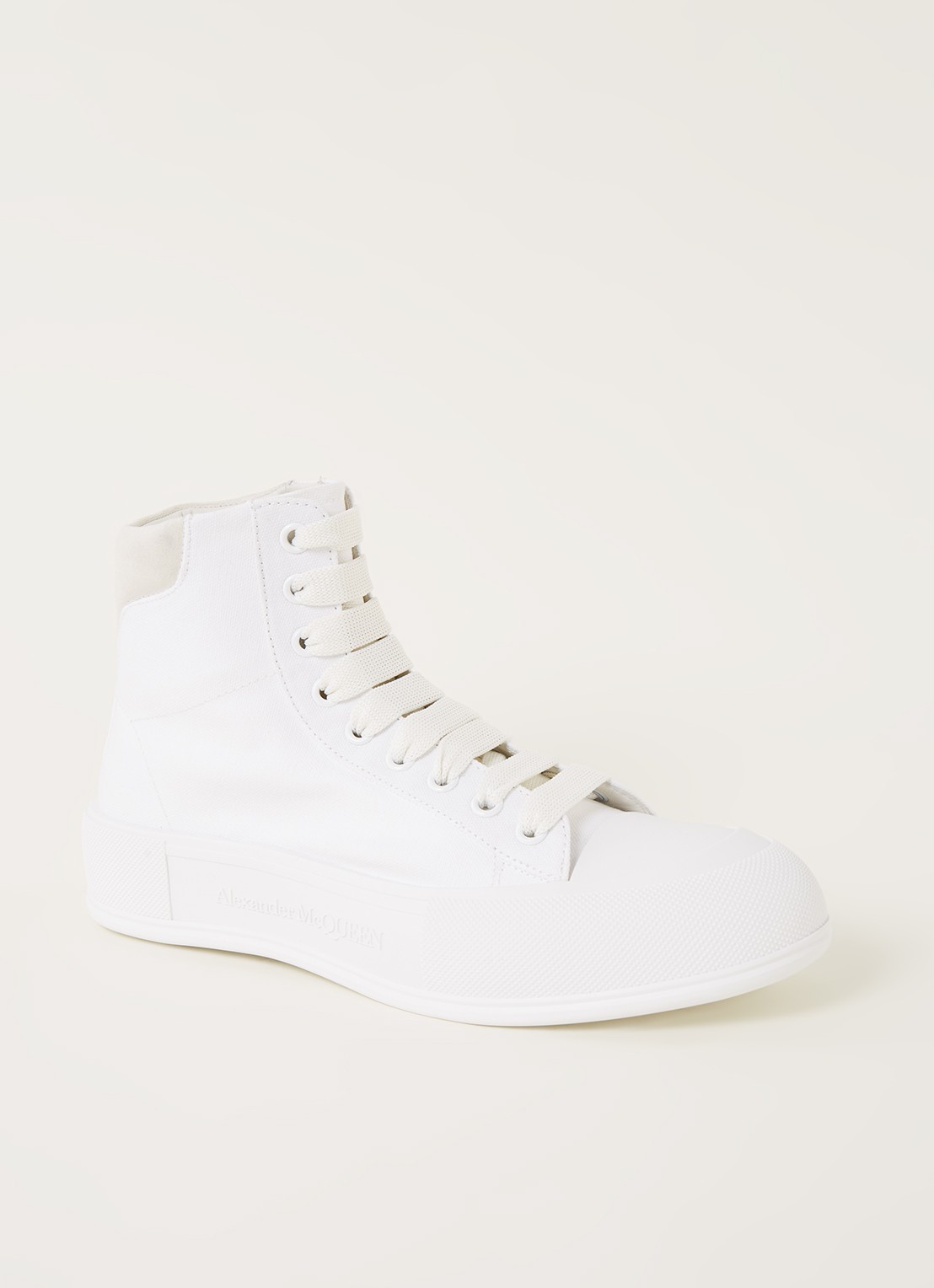 Alexander McQueen Deck Plimsoll sneaker van canvas met suède details - voorkant gebroken wit