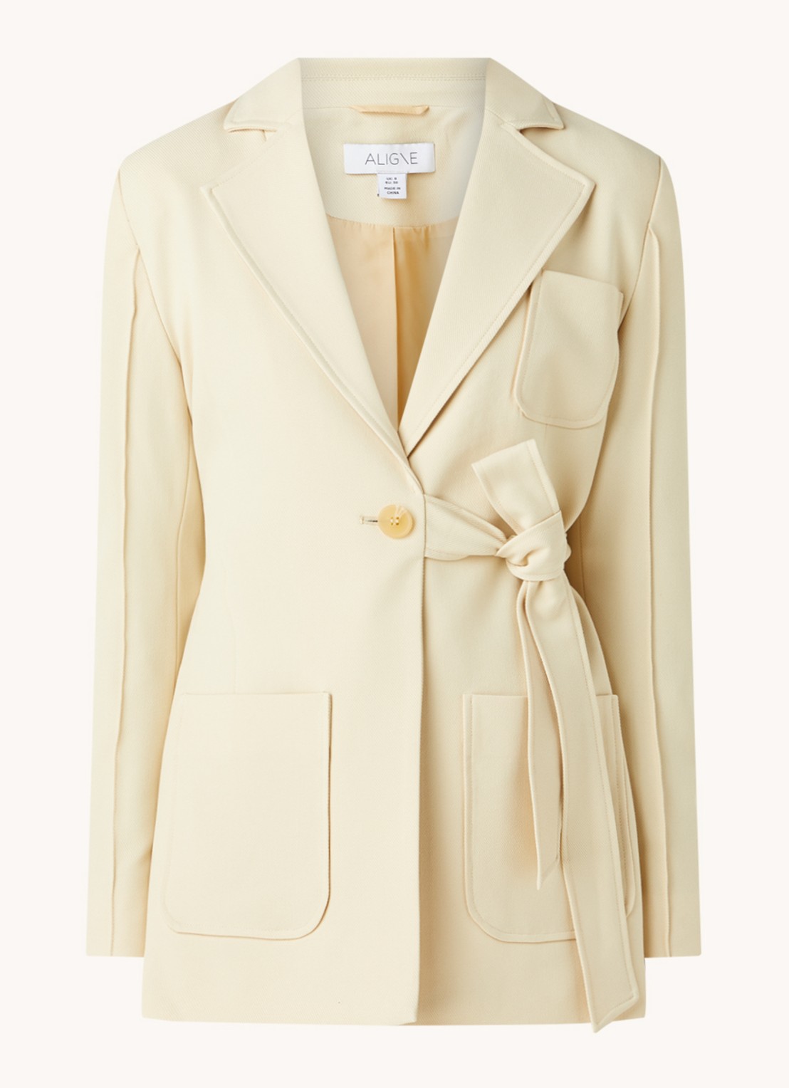 Aligne Ferran blazer met strikceintuur - voorkant vanillegeel