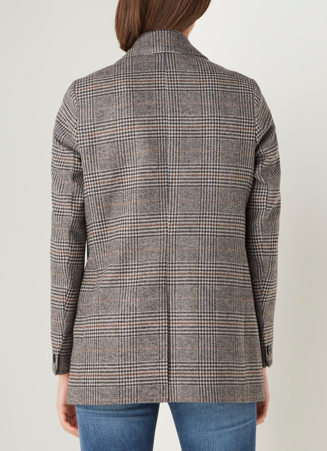 ALLSAINTS Astrid double-breasted blazer in wolblend met ruitdessin - achterkant 3 grijs