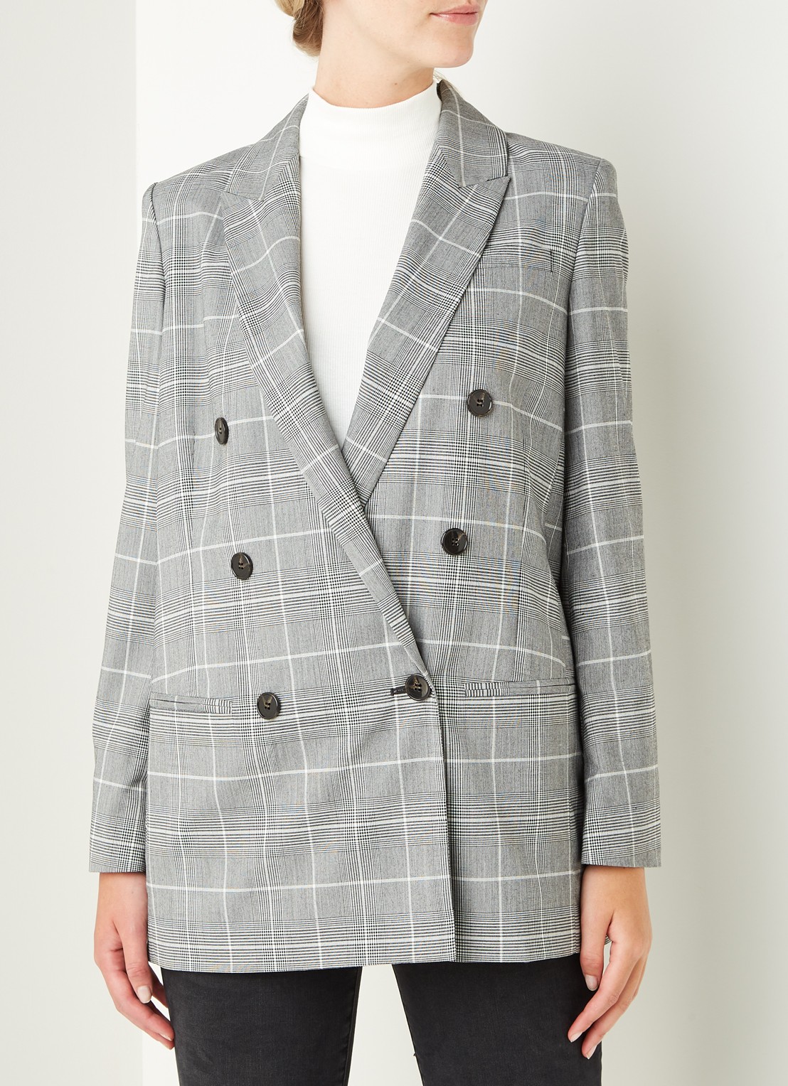 ALLSAINTS Astrid double-breasted blazer met ruitdessin - detail 4 grijs
