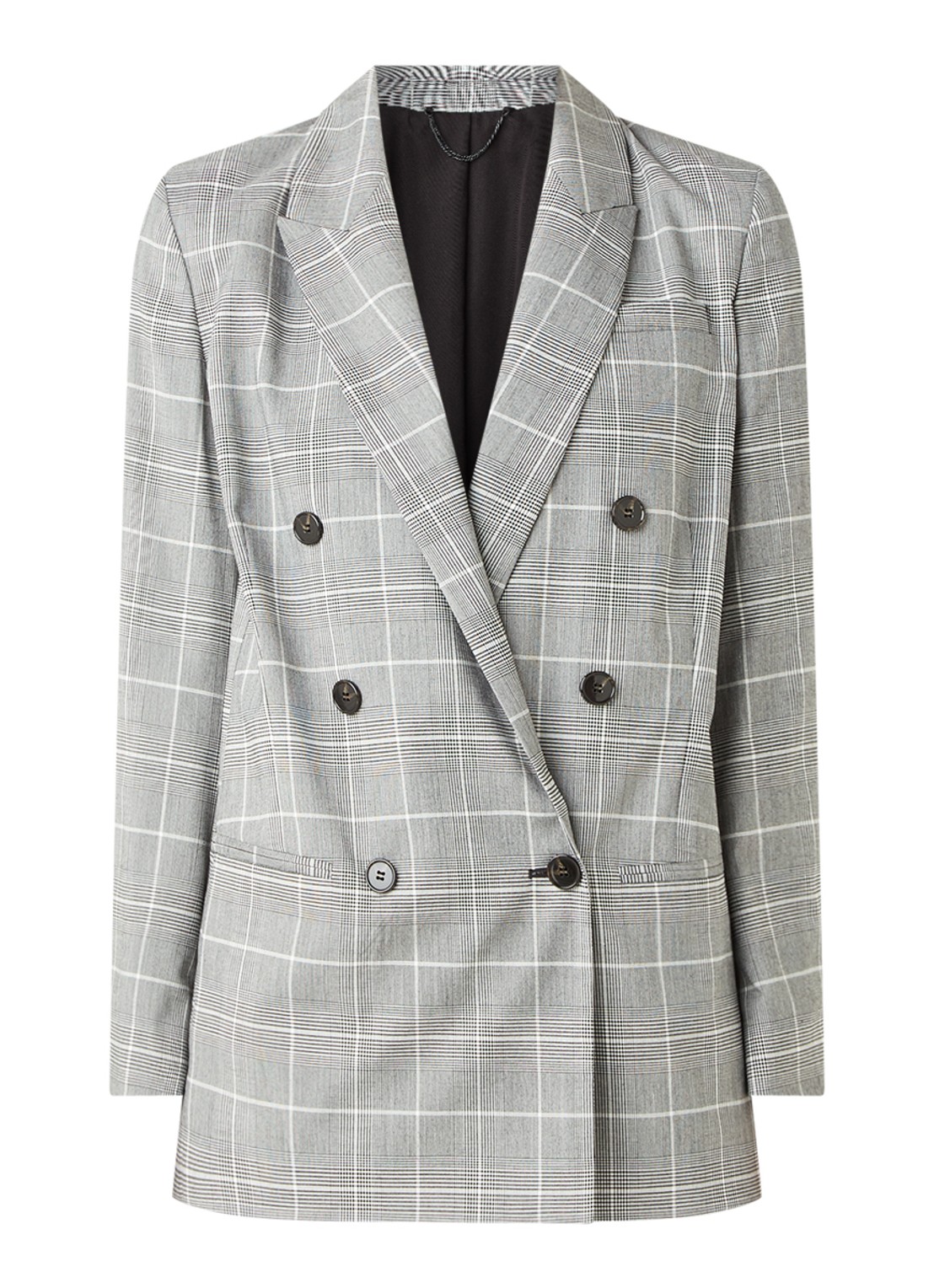 ALLSAINTS Astrid double-breasted blazer met ruitdessin - voorkant grijs