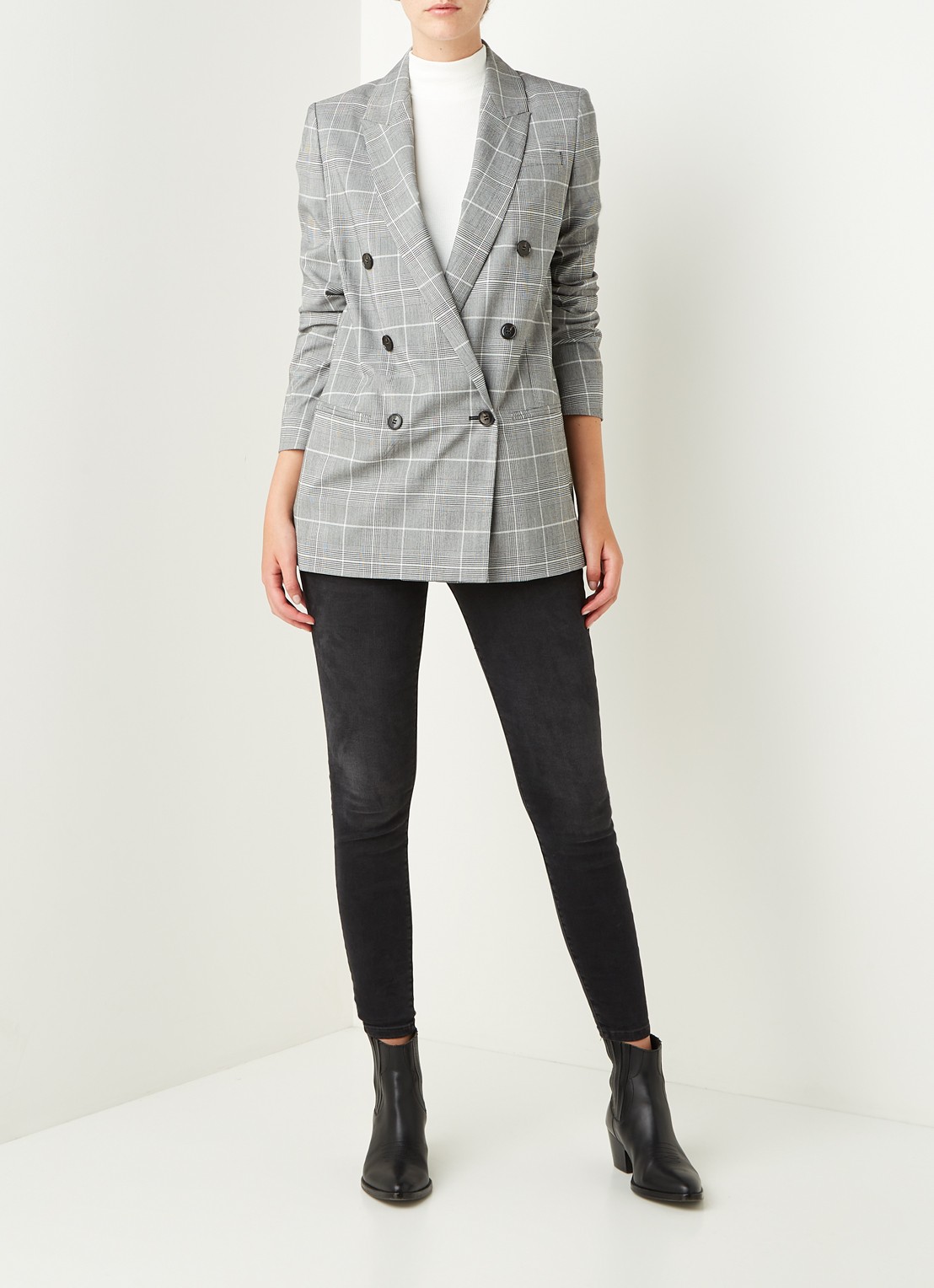 ALLSAINTS Astrid double-breasted blazer met ruitdessin - voorkant 2 grijs