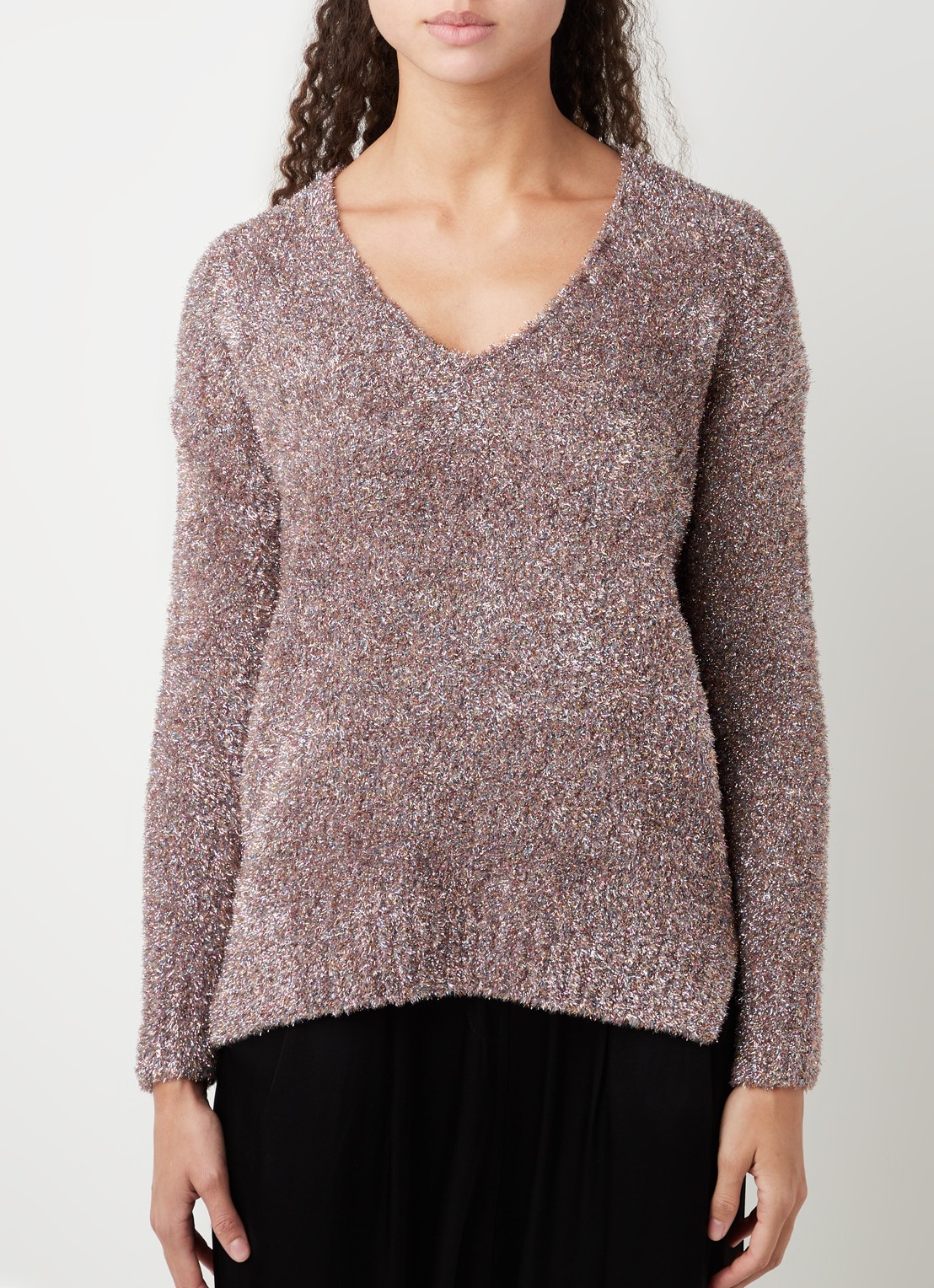 ALLSAINTS Sparkle trui met lurex en V-hals - detail oudroze