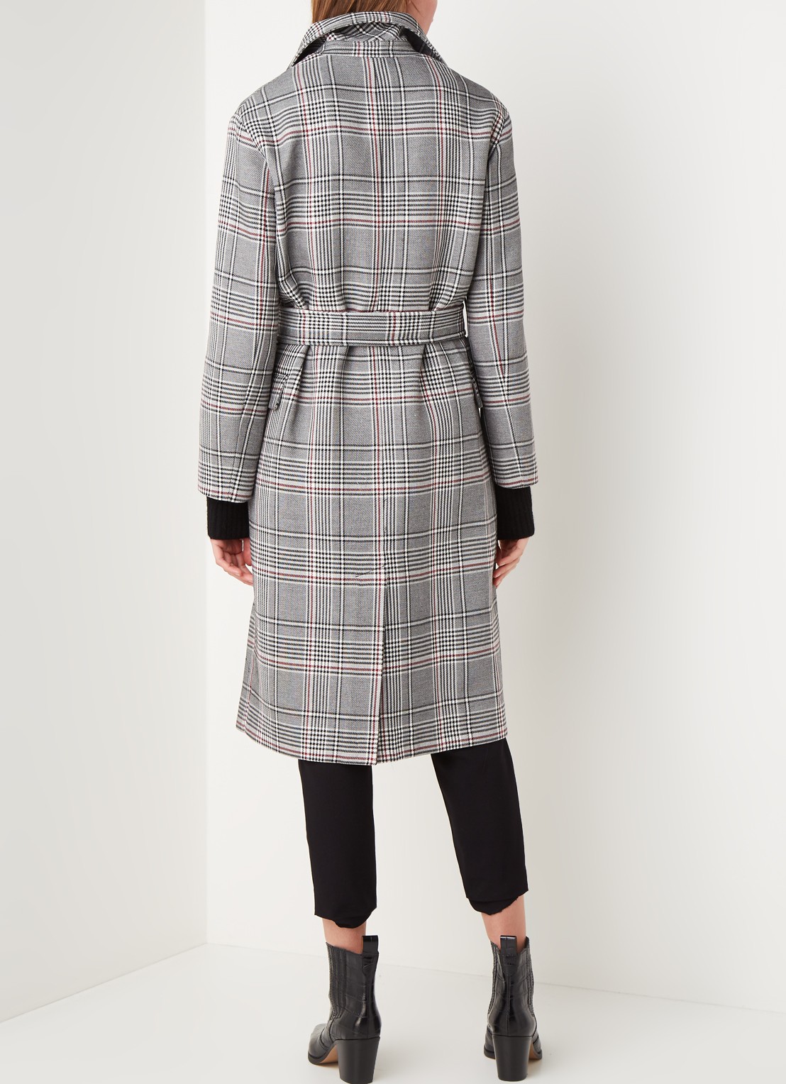 ALLSAINTS Tyla double-breasted trenchcoat met ruitdessin - achterkant grijs
