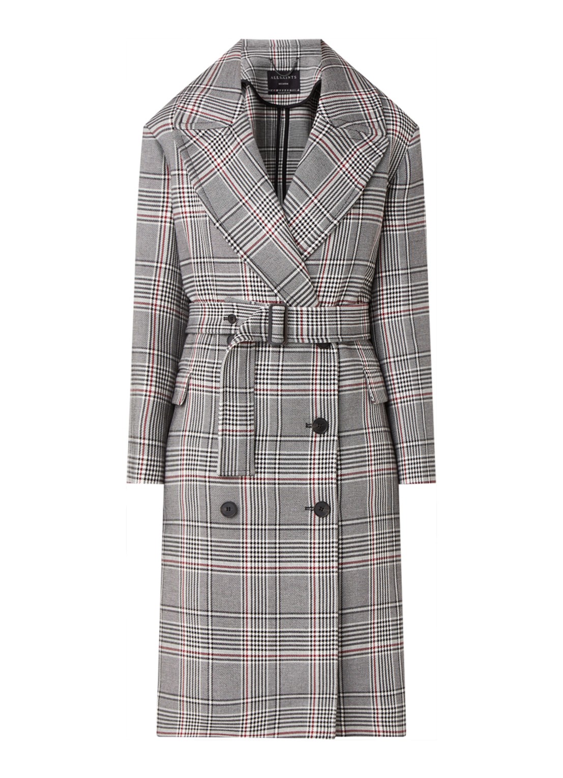 ALLSAINTS Tyla double-breasted trenchcoat met ruitdessin - voorkant 2 grijs
