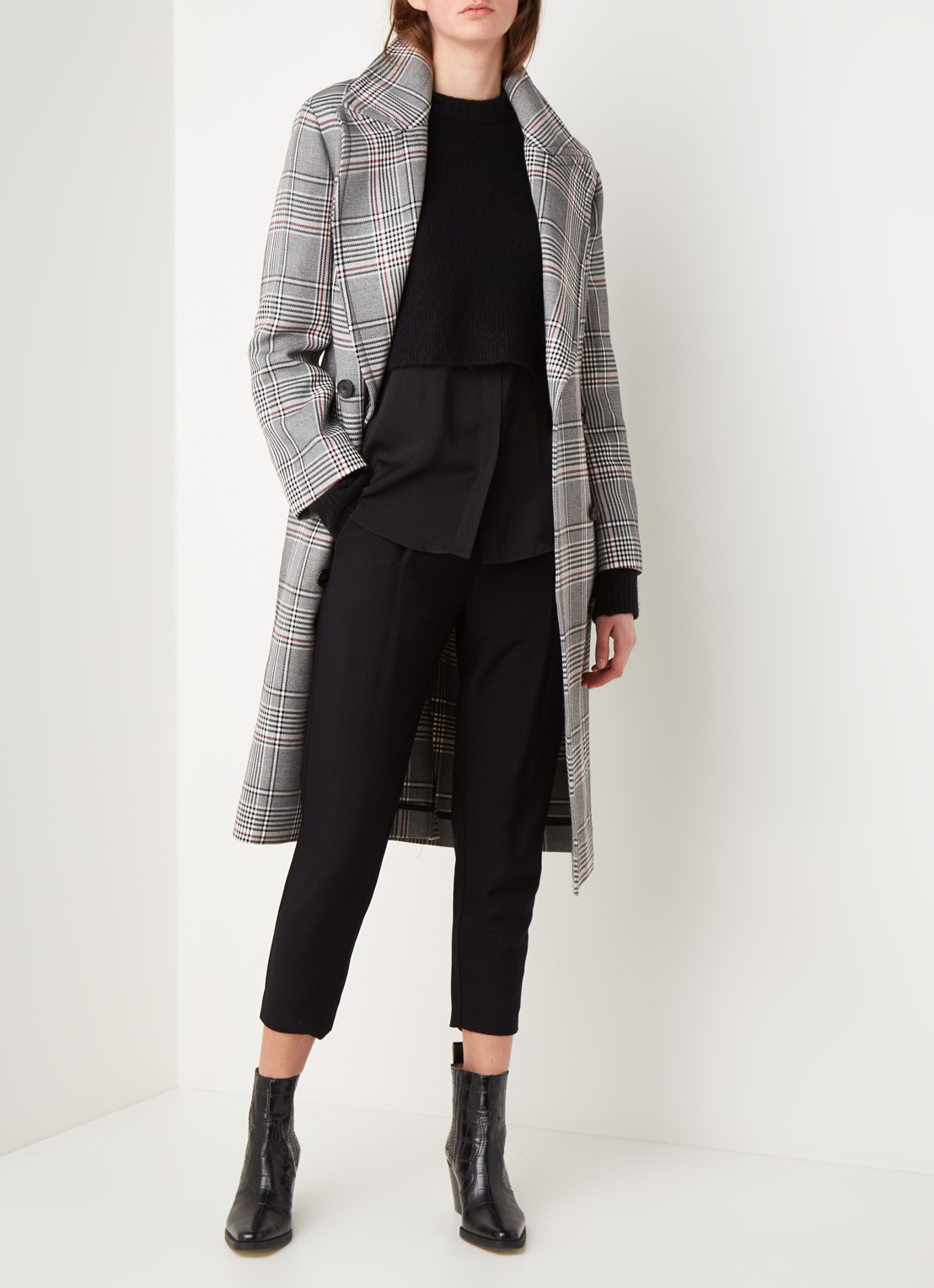 ALLSAINTS Tyla double-breasted trenchcoat met ruitdessin - voorkant 3 grijs