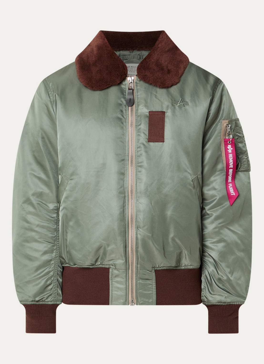 Alpha Industries B-15 Vintage gewatteerd bomberjack met afneembare kraag van imitatiebont - voorkant bronsgroen