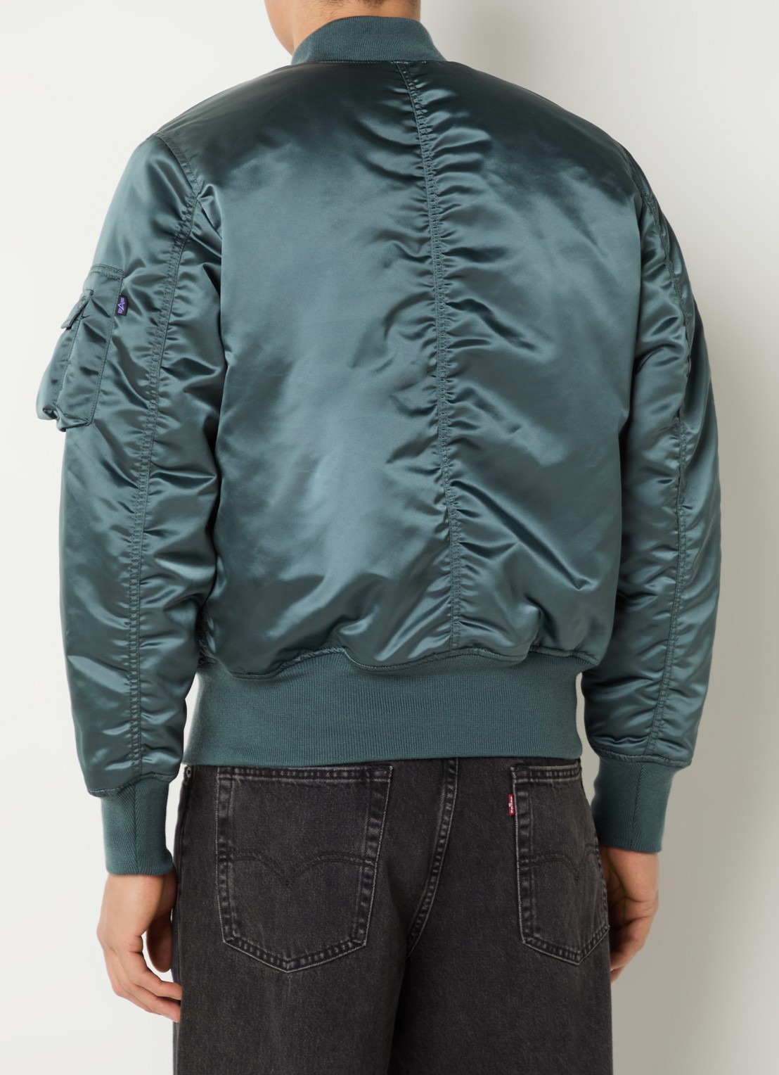 Alpha Industries MA-1 Base Flight reversible gewatteerd bomberjack met steekzakken - achterkant petrol