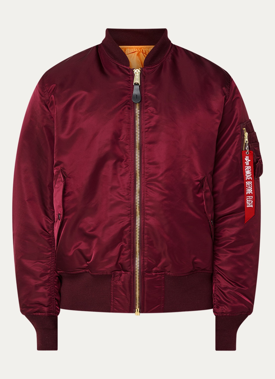 Alpha Industries MA-1 gewatteerd bomberjack met klepzakken - voorkant 2 bordeauxrood