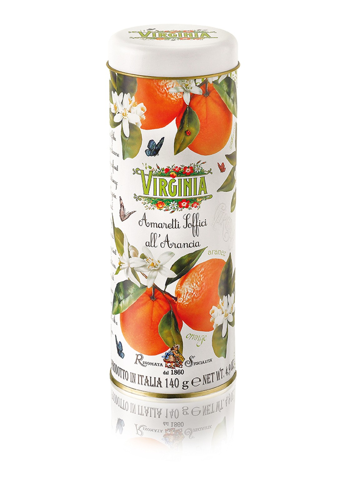 Amaretti Virginia Soft Orange amaretti koekjes in blik 140 gram - voorkant undefined