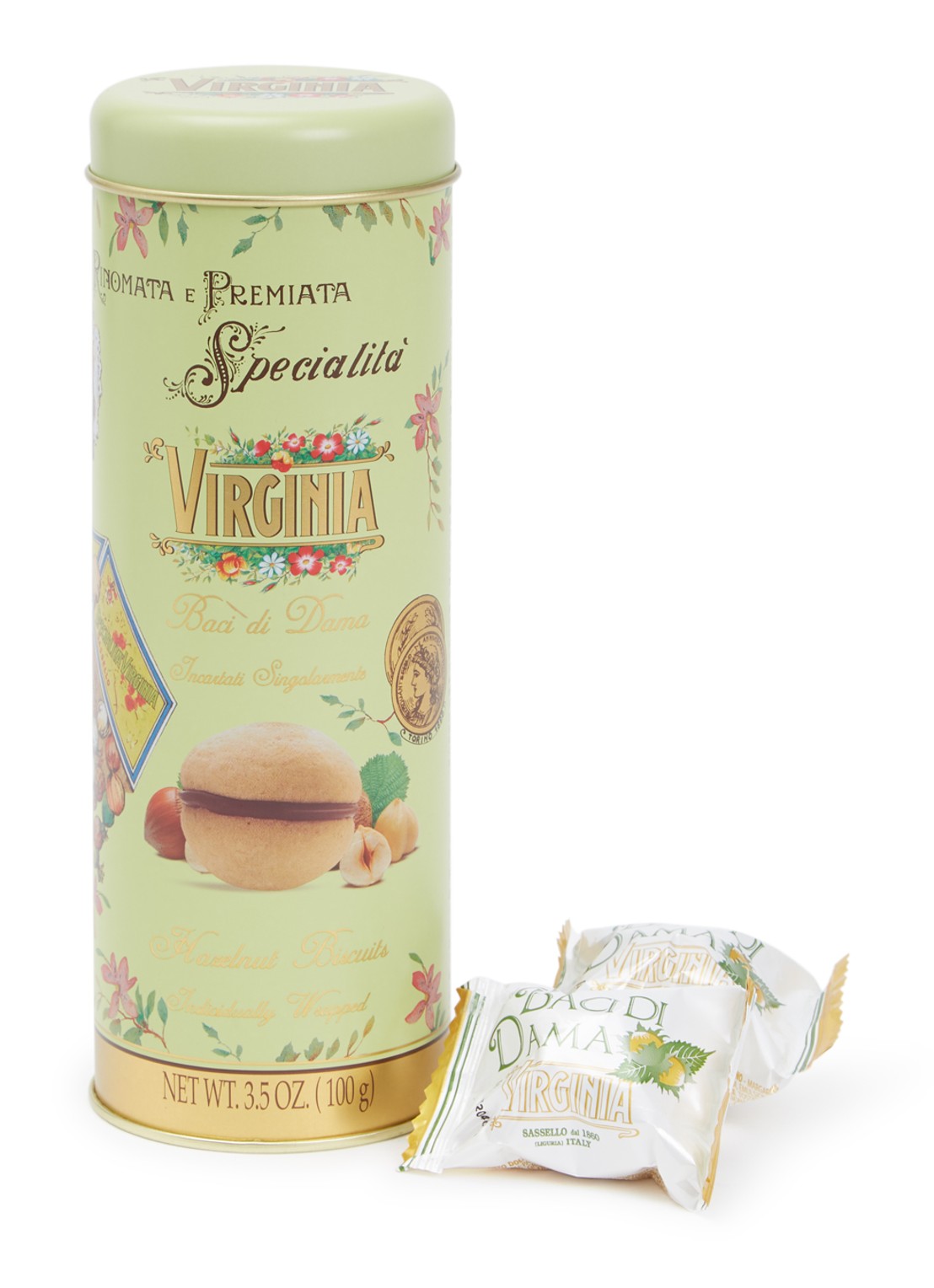 Amaretti Virginia Virginia Baci di dama koekjes in blik 100 gram - voorkant undefined