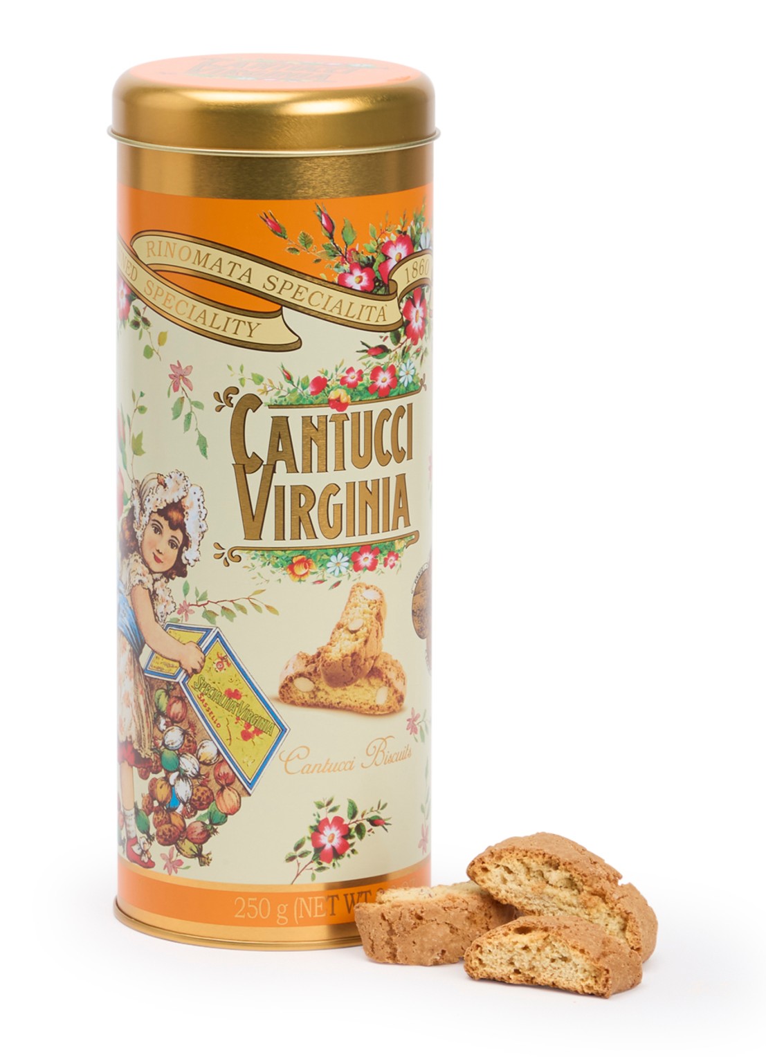 Amaretti Virginia Virginia Cantucci koekjes in blik 250 gram - voorkant undefined