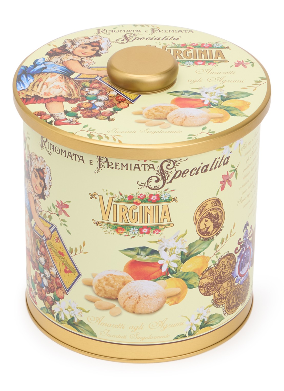 Amaretti Virginia Virginia Citrusvruchten Amaretti koekjes in blik 220 gram - voorkant undefined