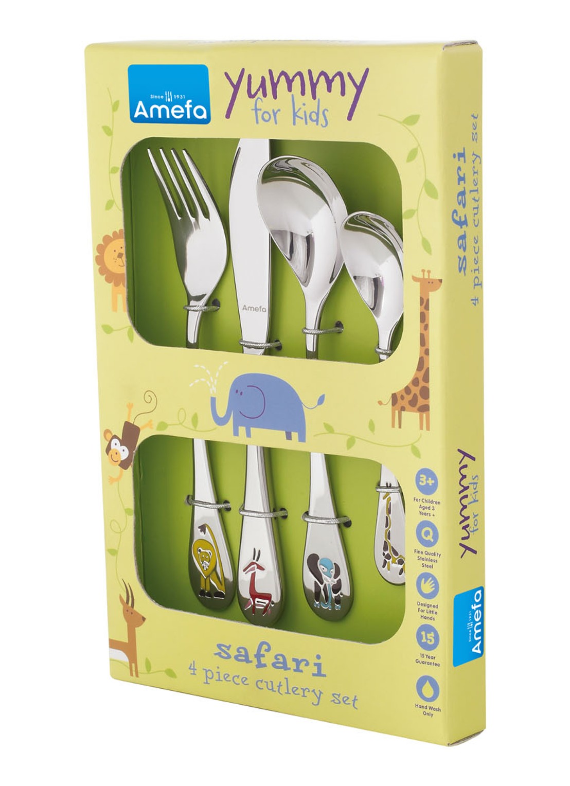Amefa Safari kinderbestek 4-delig  - voorkant 3 zilver
