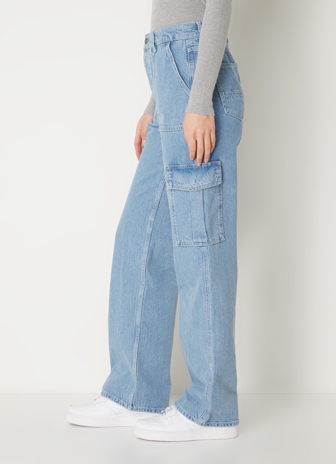 America Today Baltimore high waist straight fit cargobroek van denim - detail 2 indigo