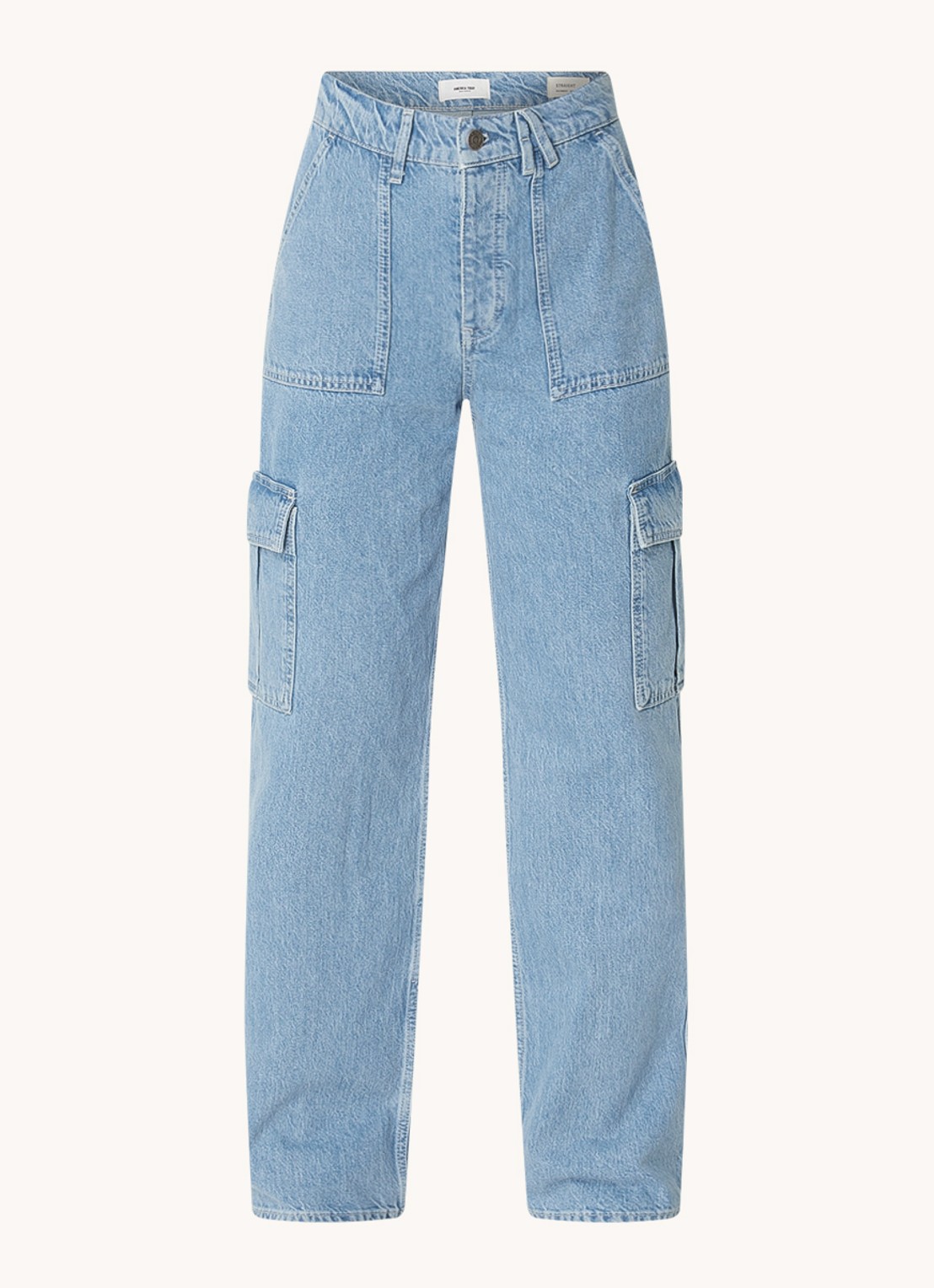 America Today Baltimore high waist straight fit cargobroek van denim - voorkant 3 indigo