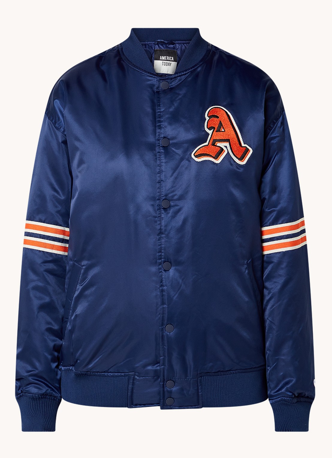 America Today Joel gewatteerd bomberjack met patch - voorkant donkerblauw
