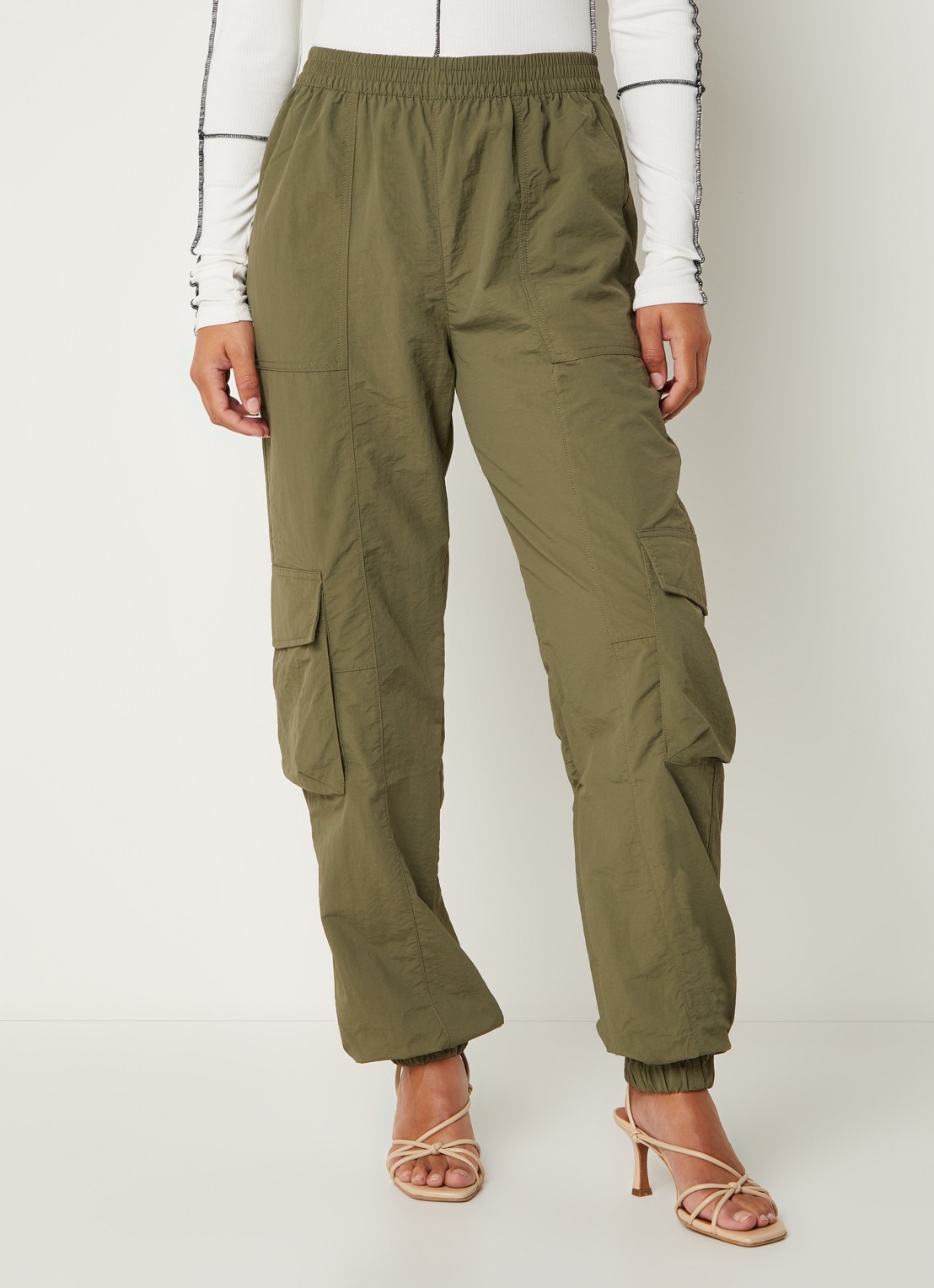 America Today Perry high waist tapered fit cargobroek  - detail 4 legergroen