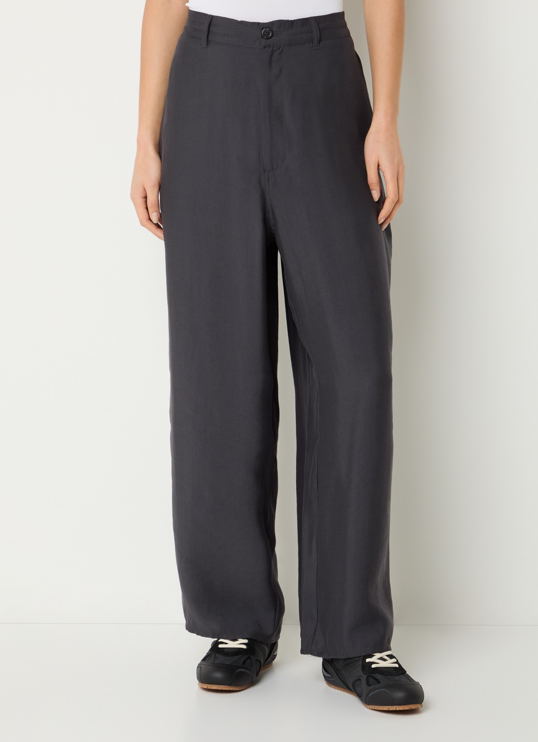 American Vintage Antra high waist wide fit broek met steekzakken - detail 4 donkergrijs