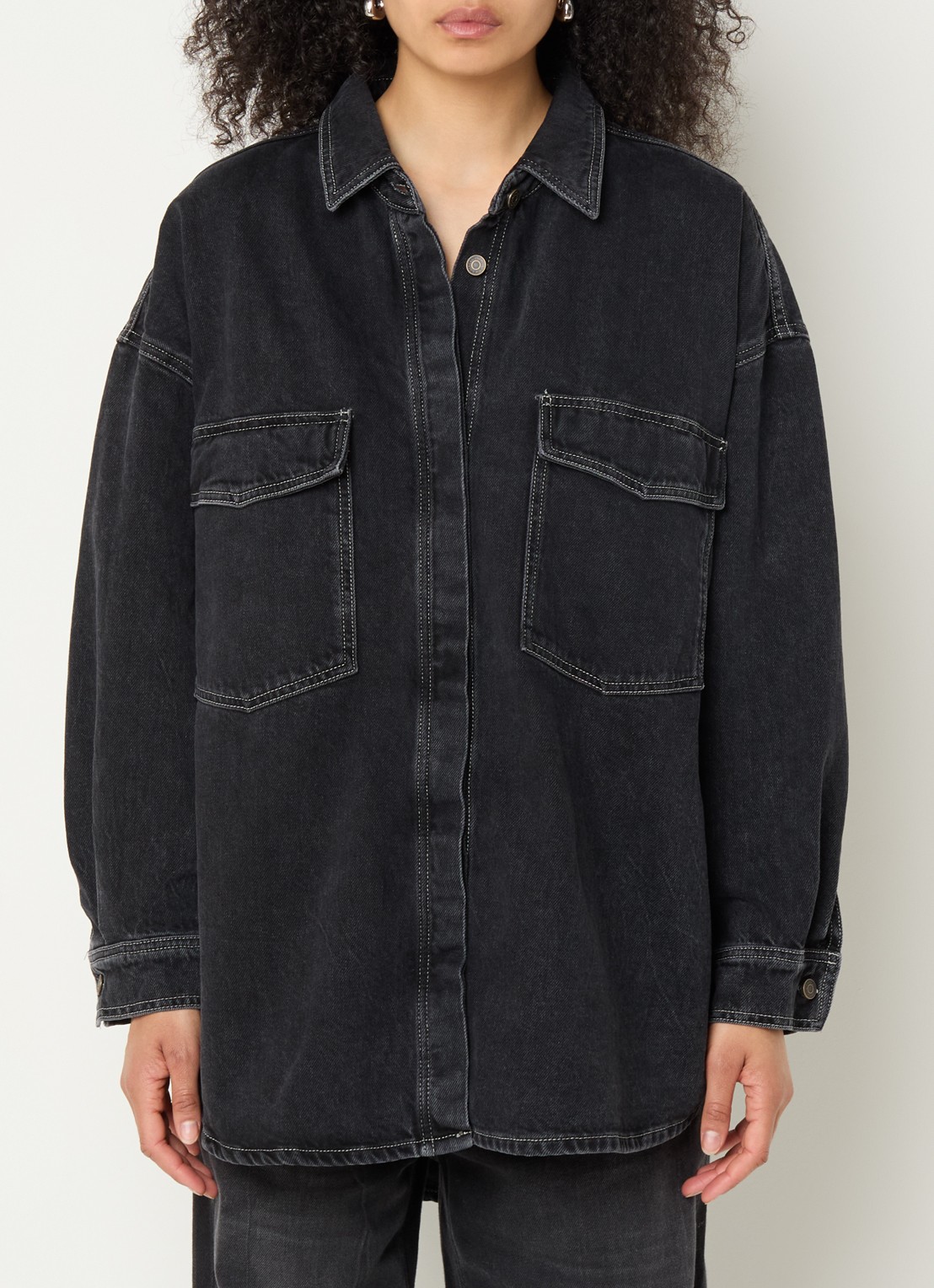American Vintage Chemise blouse van denim met borstzakken - detail 4 zwart
