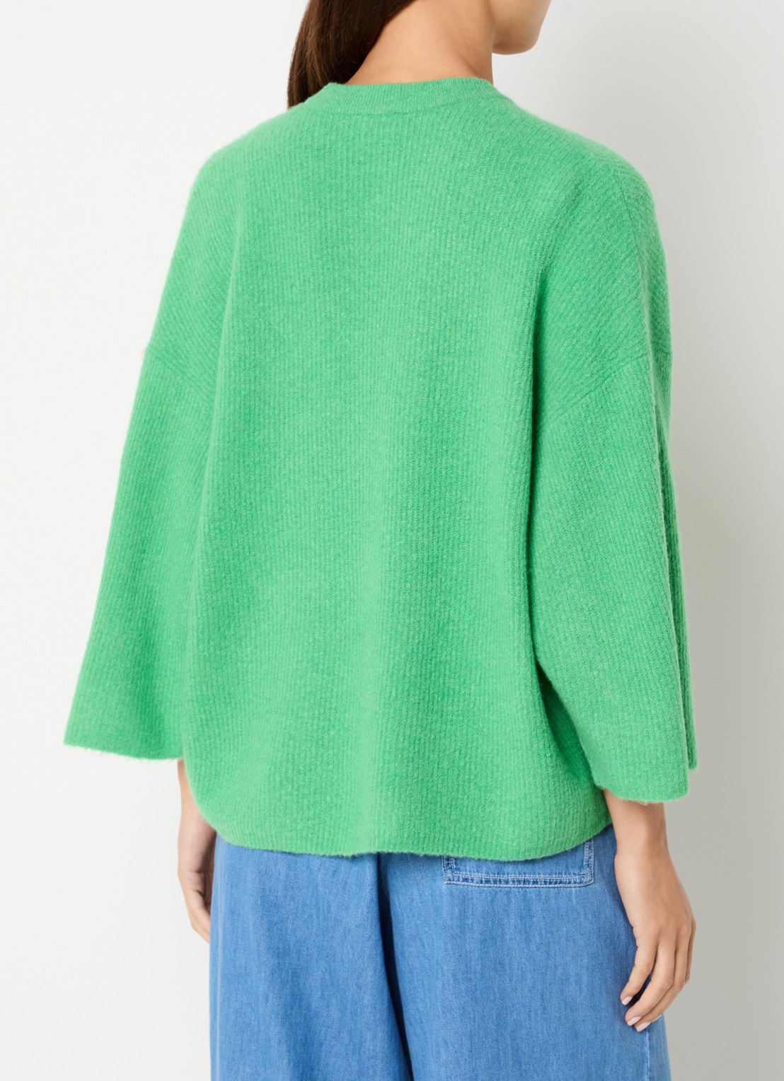American Vintage Damsville grofgebreid vest in wolblend - achterkant groen