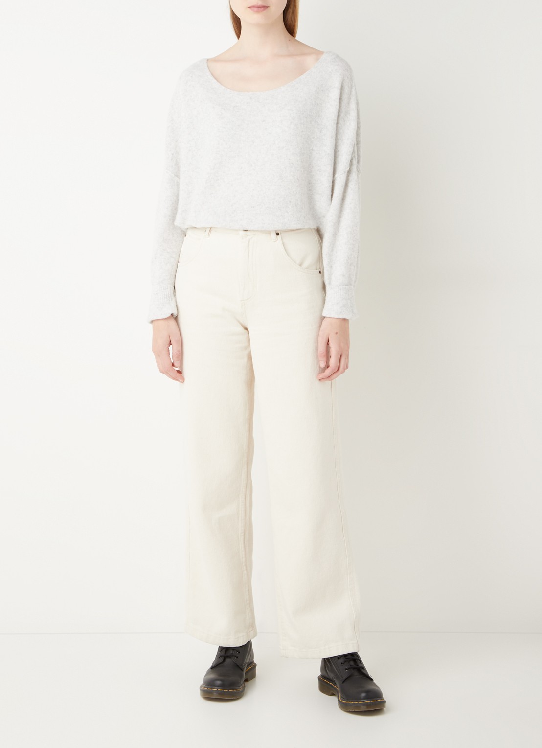 American Vintage Damsville loose fit trui met verlaagde schoudernaden - voorkant 3 lichtgrijs