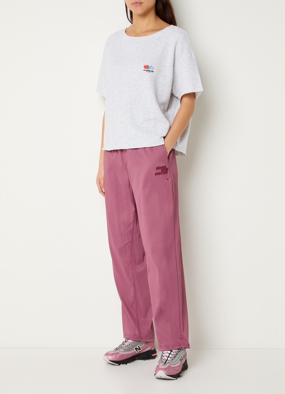 American Vintage Dyffow high waist sport broek met logo en ritszakken - voorkant 2 roze
