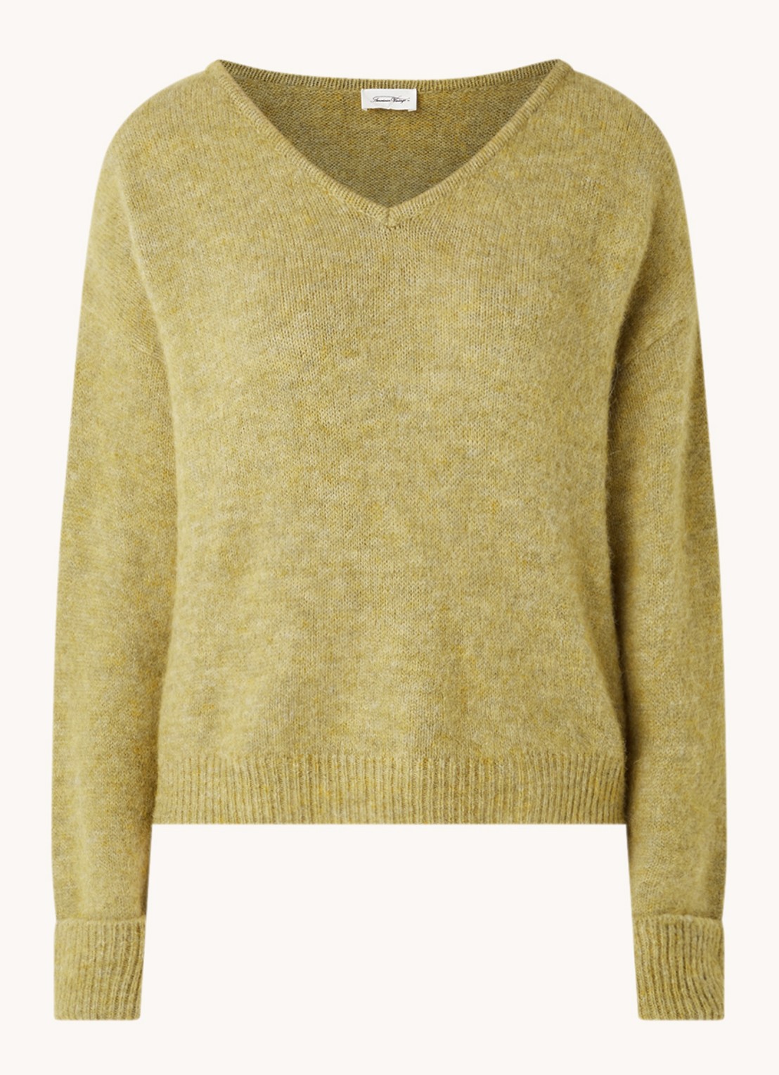 American Vintage East fijngebreide pullover in alpaca wolblend - voorkant 2 mosgroen