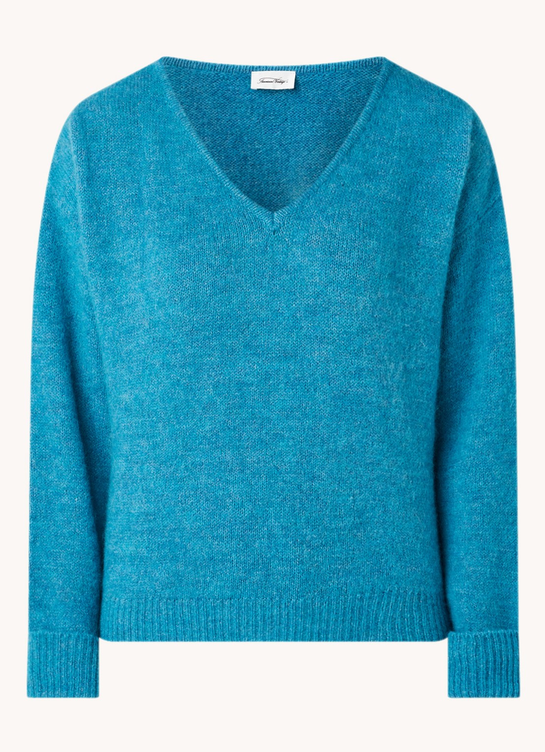 American Vintage East fijngebreide pullover in alpaca wolblend - voorkant zeegroen