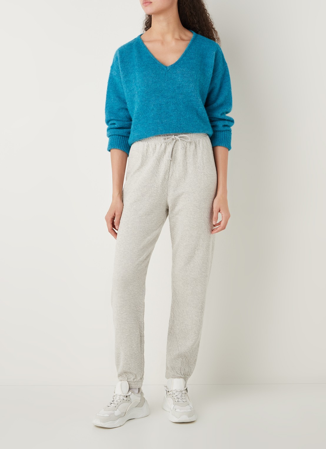 American Vintage East fijngebreide pullover in alpaca wolblend - voorkant 2 zeegroen