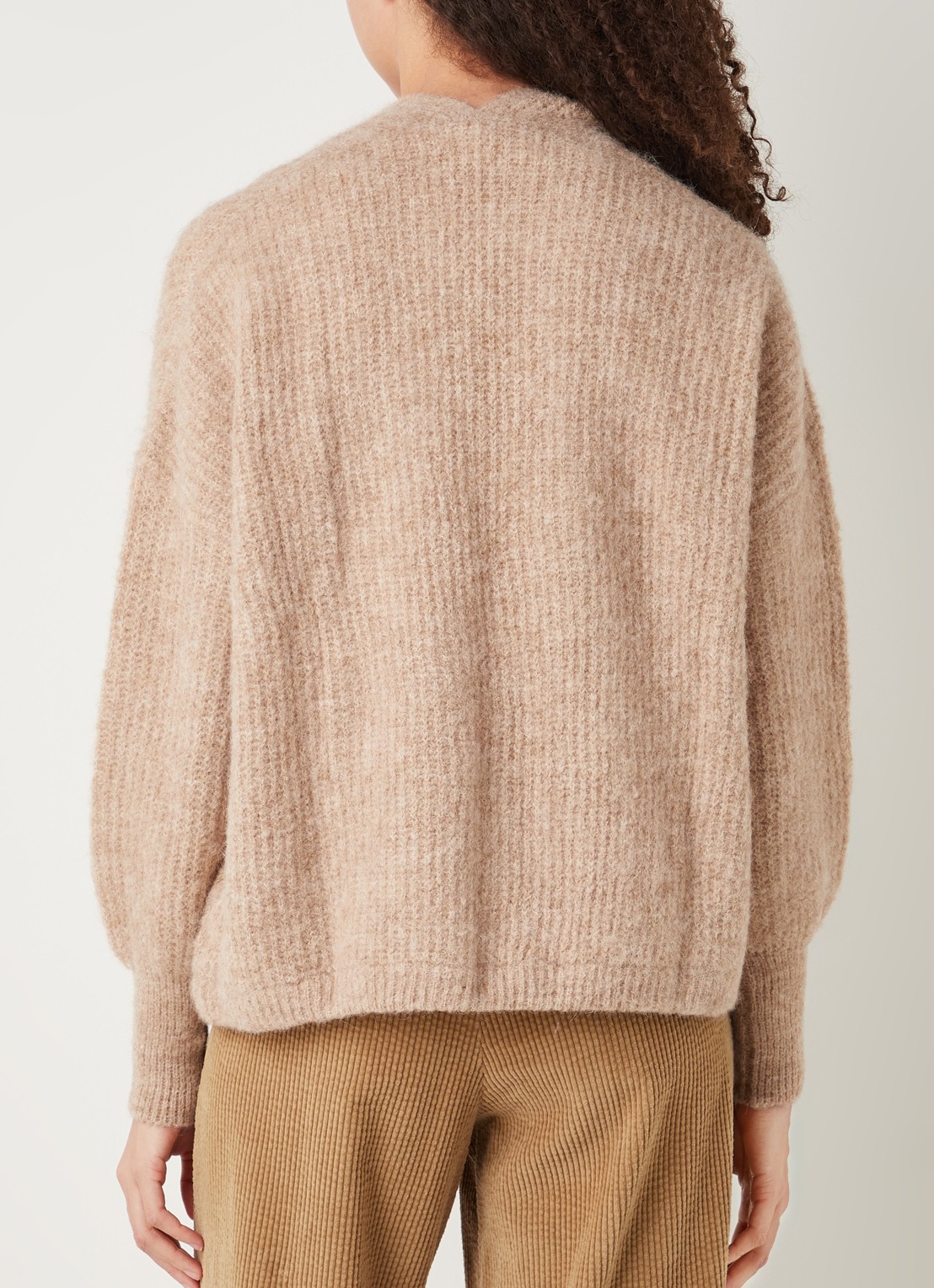 American Vintage East grofgebreid openvallend vest in alpaca wolblend - achterkant 4 lichtbruin