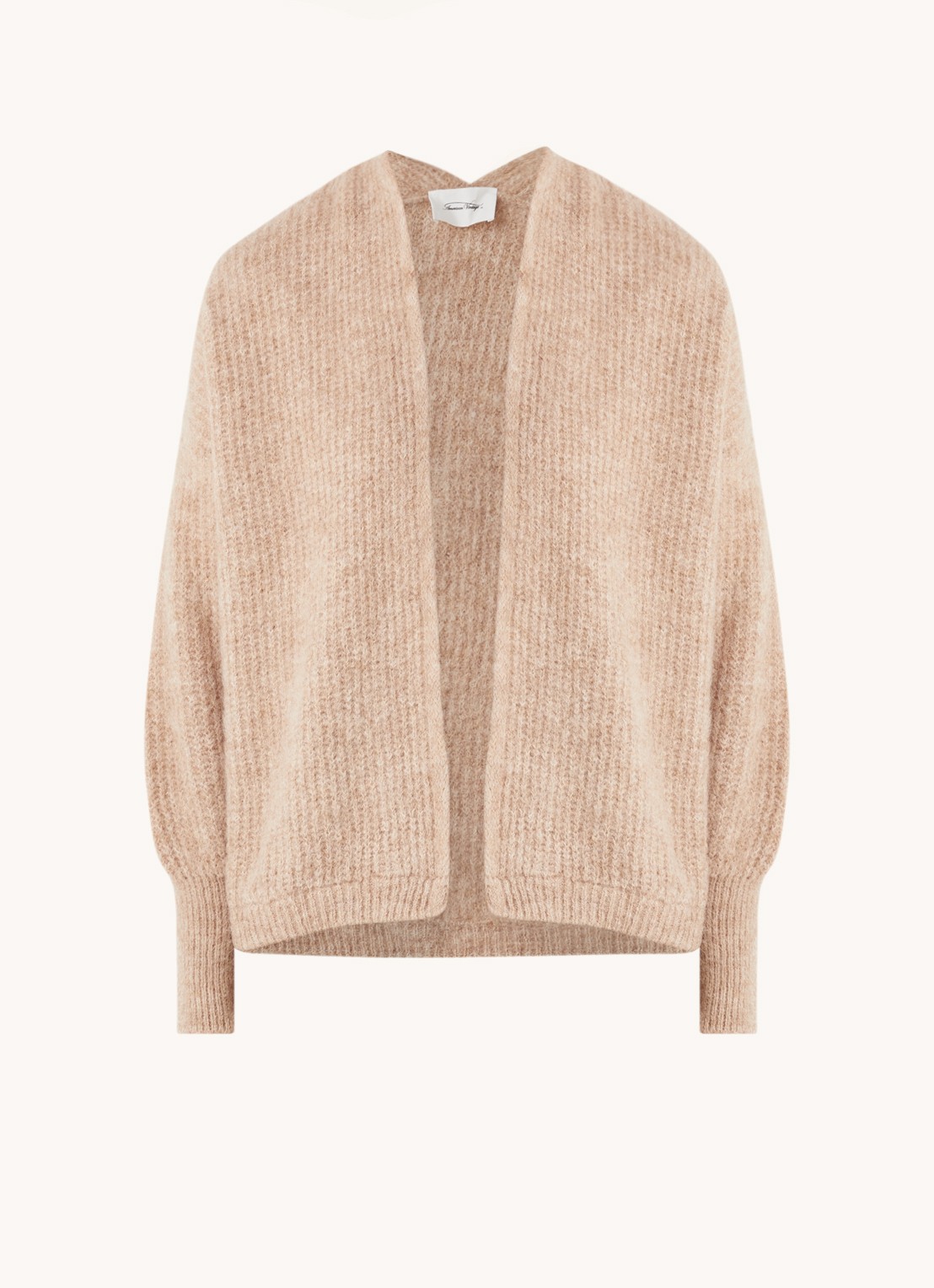 American Vintage East grofgebreid openvallend vest in alpaca wolblend - voorkant lichtbruin