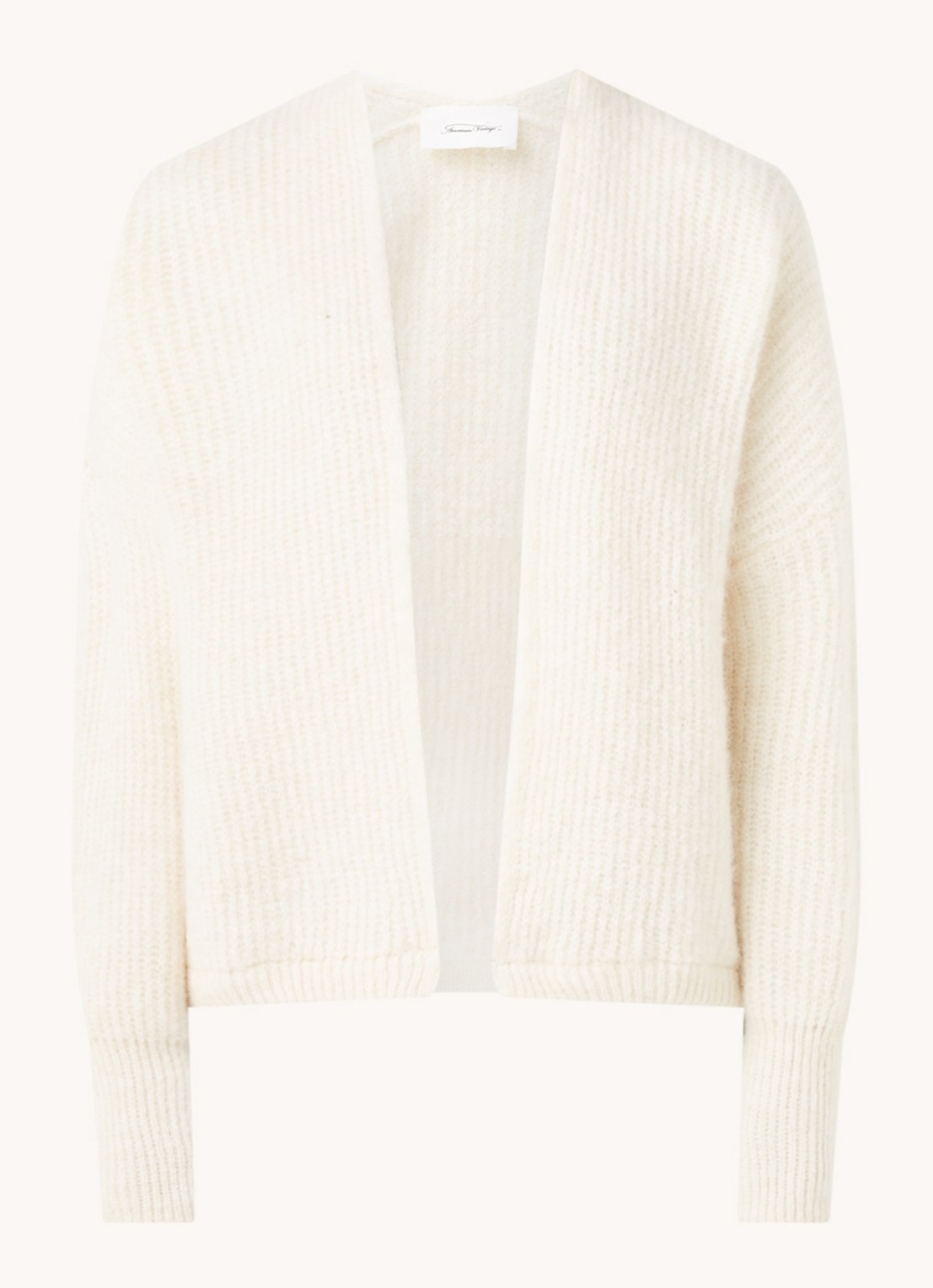 American Vintage East grofgebreid openvallend vest in alpaca wolblend - voorkant 3 gebroken wit