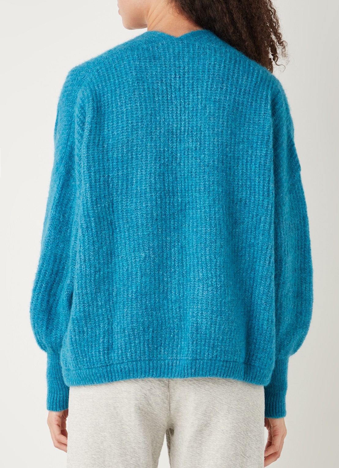 American Vintage East grofgebreid openvallend vest in alpaca wolblend - achterkant zeegroen