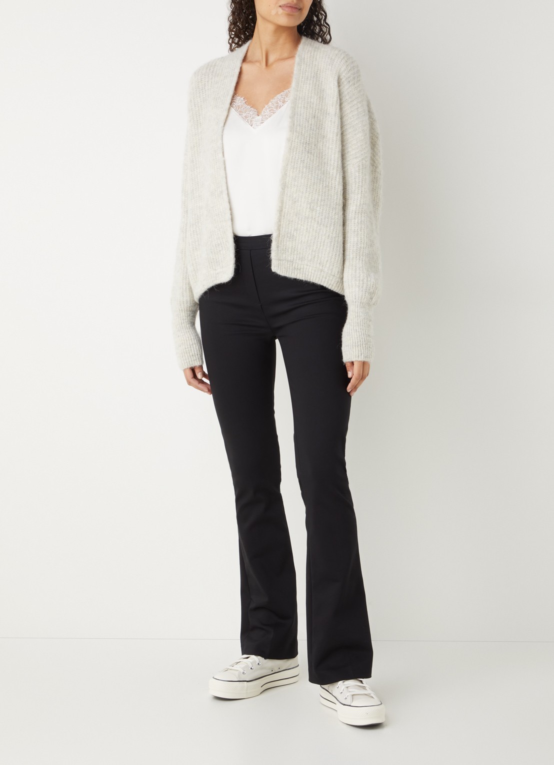 American Vintage East oversized grofgebreid vest in alpaca wolblend - voorkant 4 lichtgrijs