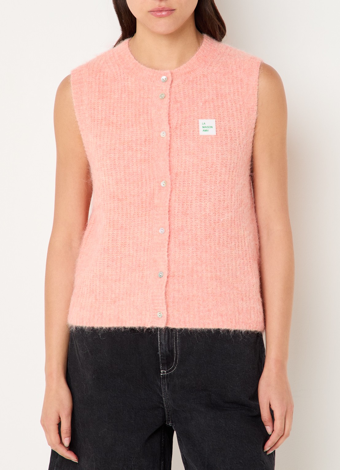 American Vintage Fijngebreid gilet in alpaca wolblend - detail 4 abrikoos