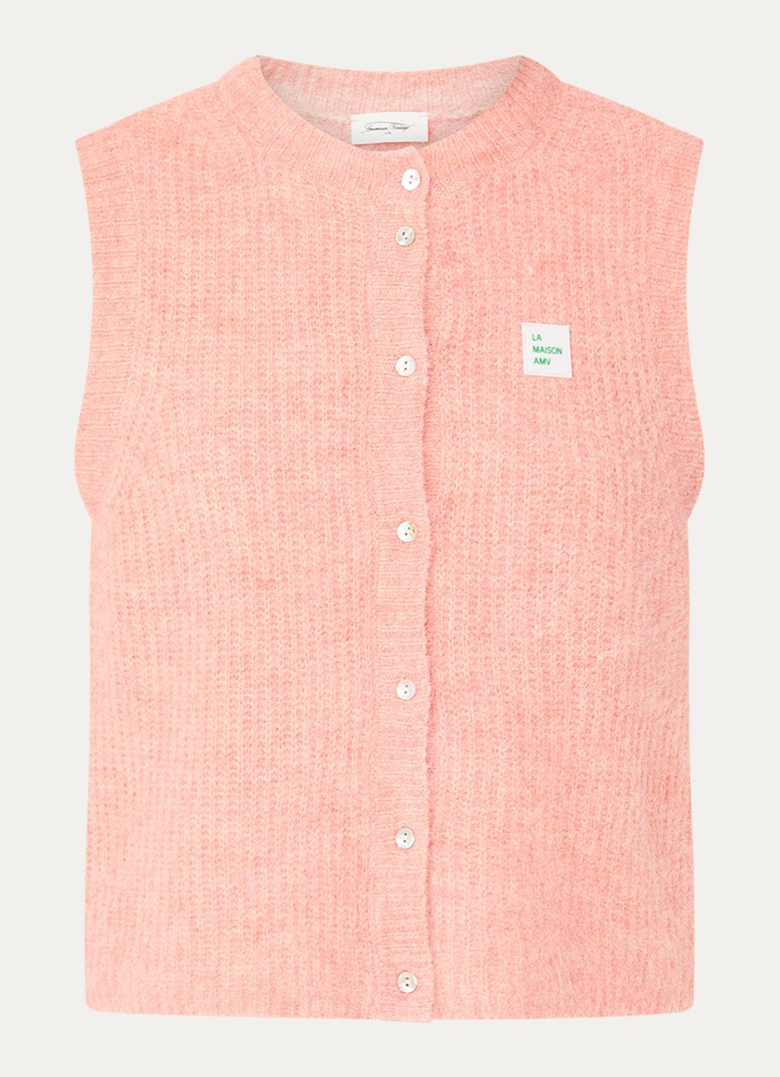 American Vintage Fijngebreid gilet in alpaca wolblend - voorkant abrikoos